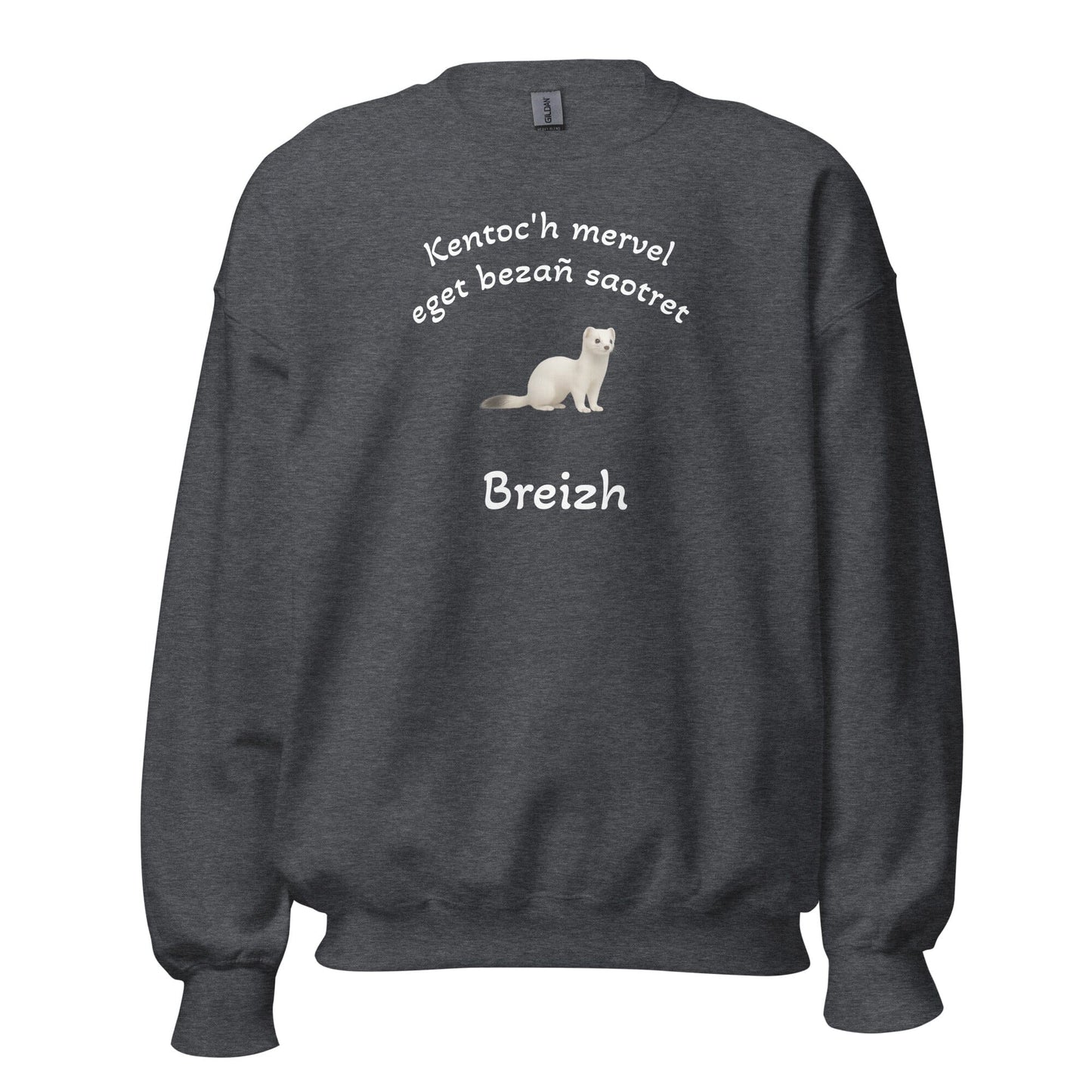 Sweatshirt unisexe Kentoc'h mervel eget bezañ saotret sweat-shirt Bevet Breizh Gris Foncé Chiné S