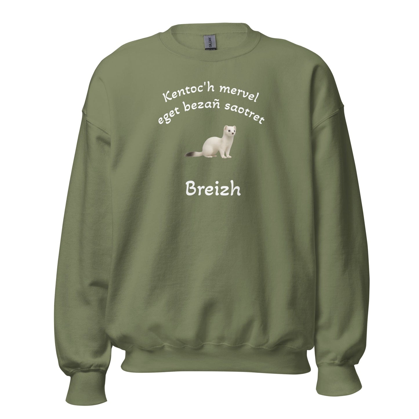 Sweatshirt unisexe Kentoc'h mervel eget bezañ saotret sweat-shirt Bevet Breizh Vert Militaire S