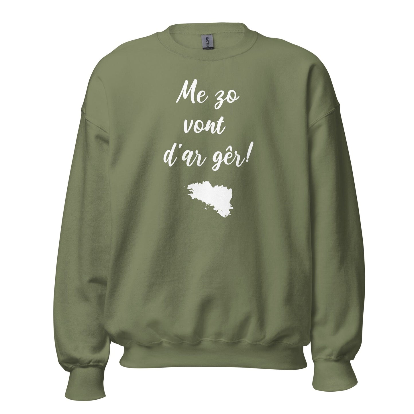 Sweatshirt Unisexe Me zo vont d'ar gêr sweatshirt Bevet Breizh Vert Militaire S