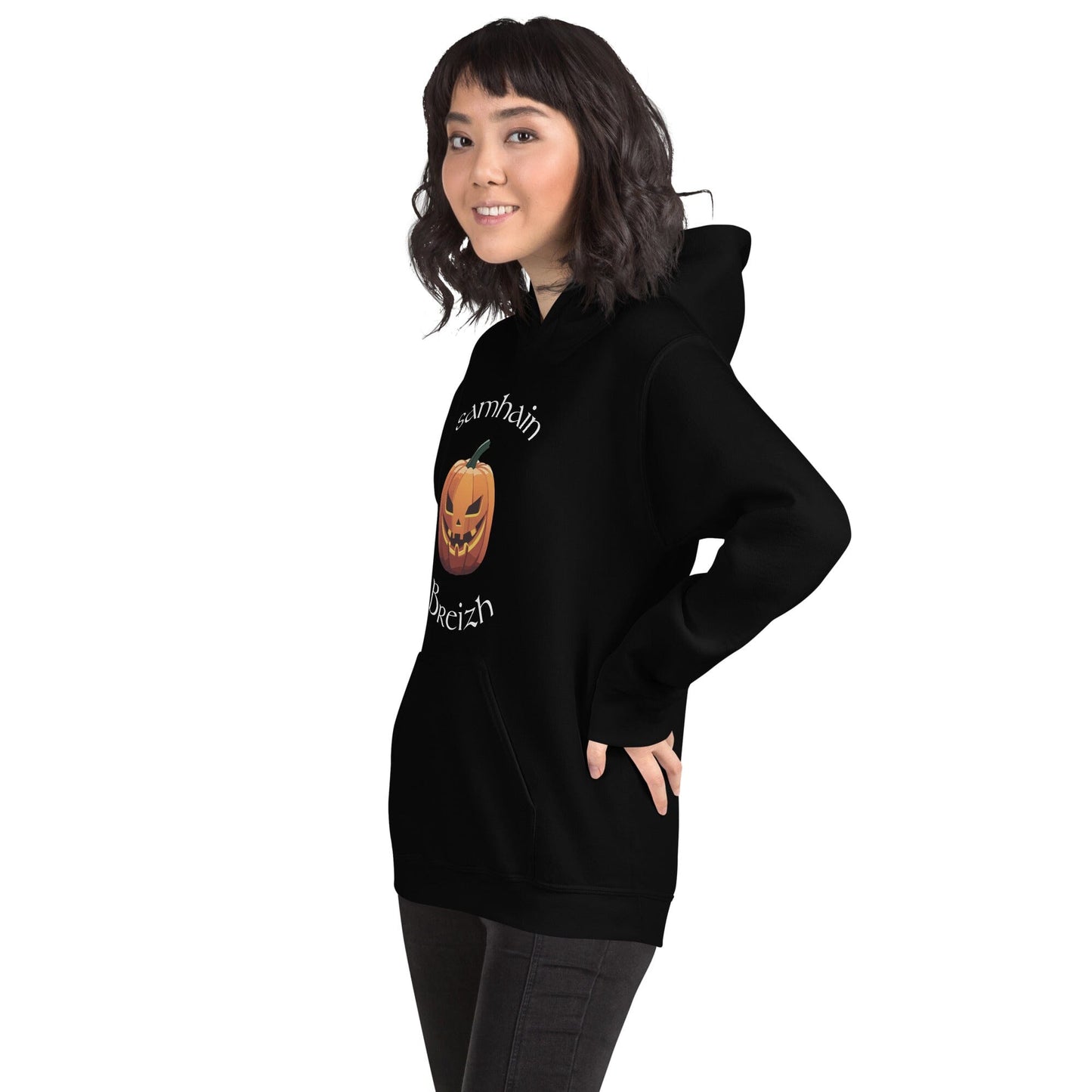 Sweatshirt unisexe noir à capuche Samhain Breizh Bevet Breizh