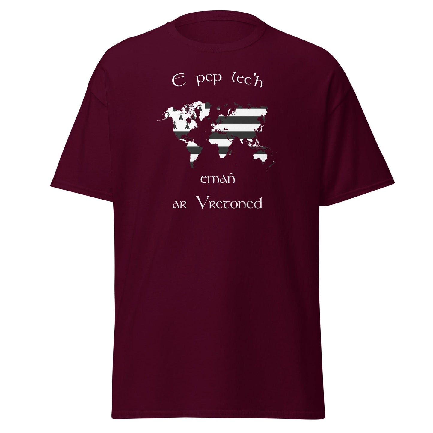 T-shirt breton E pep lec'h emañ ar Vretoned pour homme t-shirt Bevet Breizh Bordeaux S