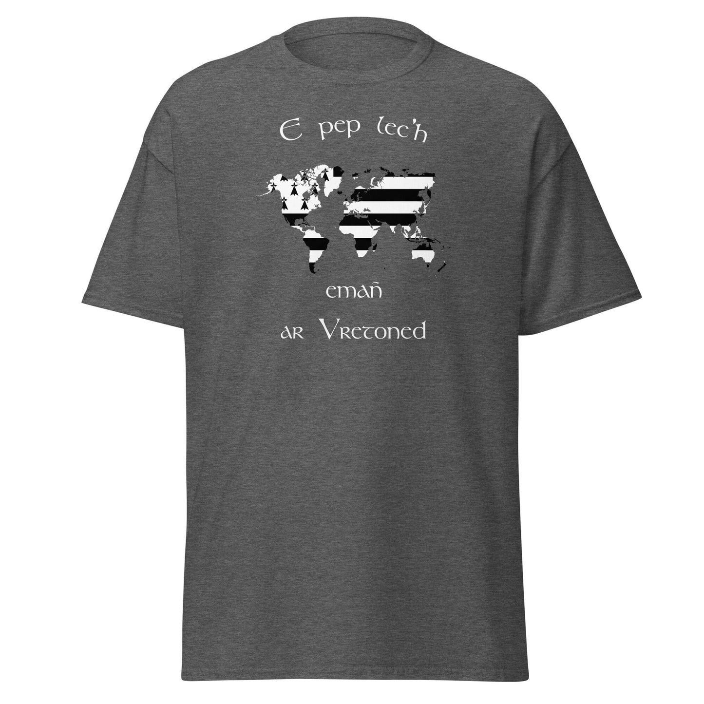 T-shirt breton E pep lec'h emañ ar Vretoned pour homme t-shirt Bevet Breizh Gris Foncé Chiné S