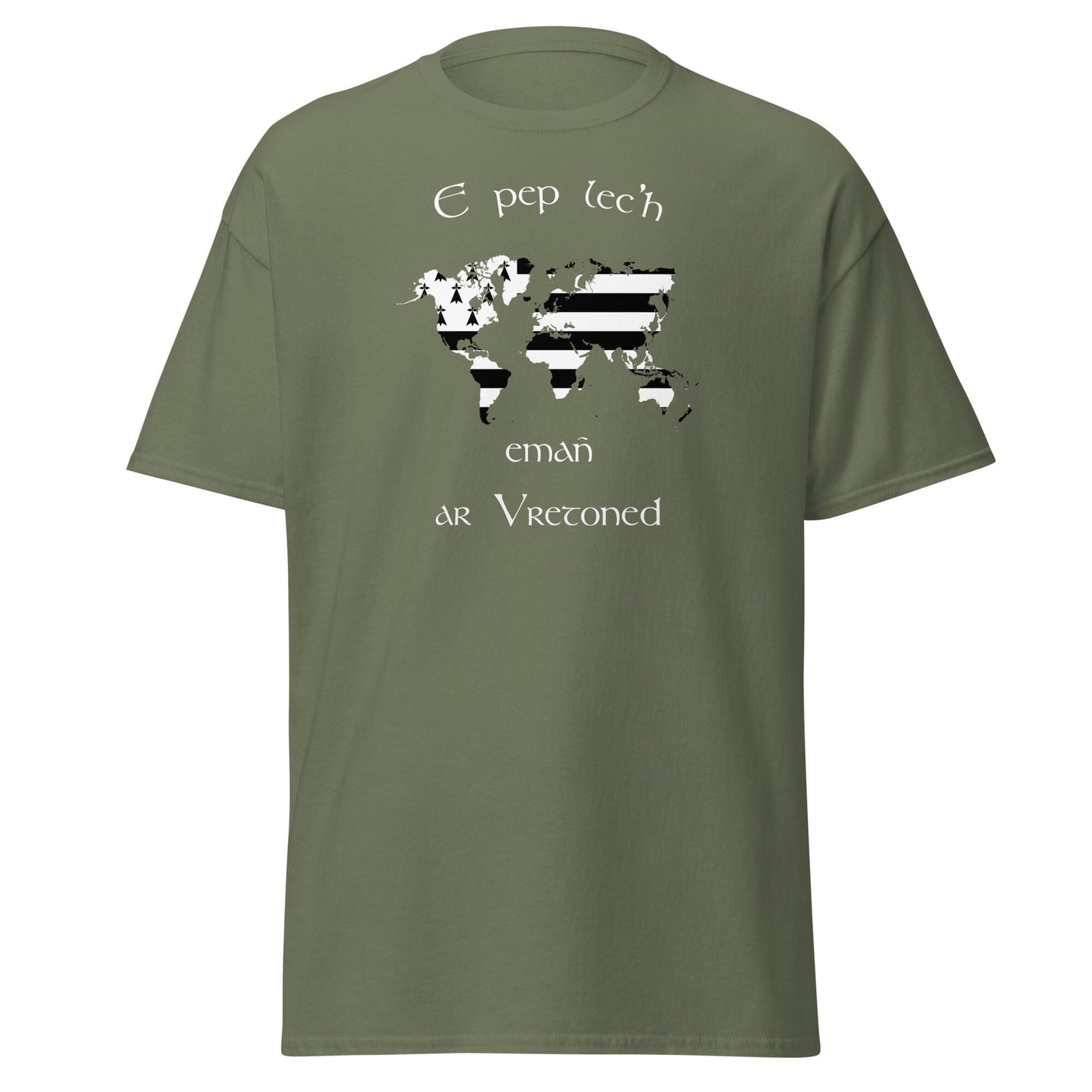 T-shirt breton E pep lec'h emañ ar Vretoned pour homme t-shirt Bevet Breizh Vert Militaire S