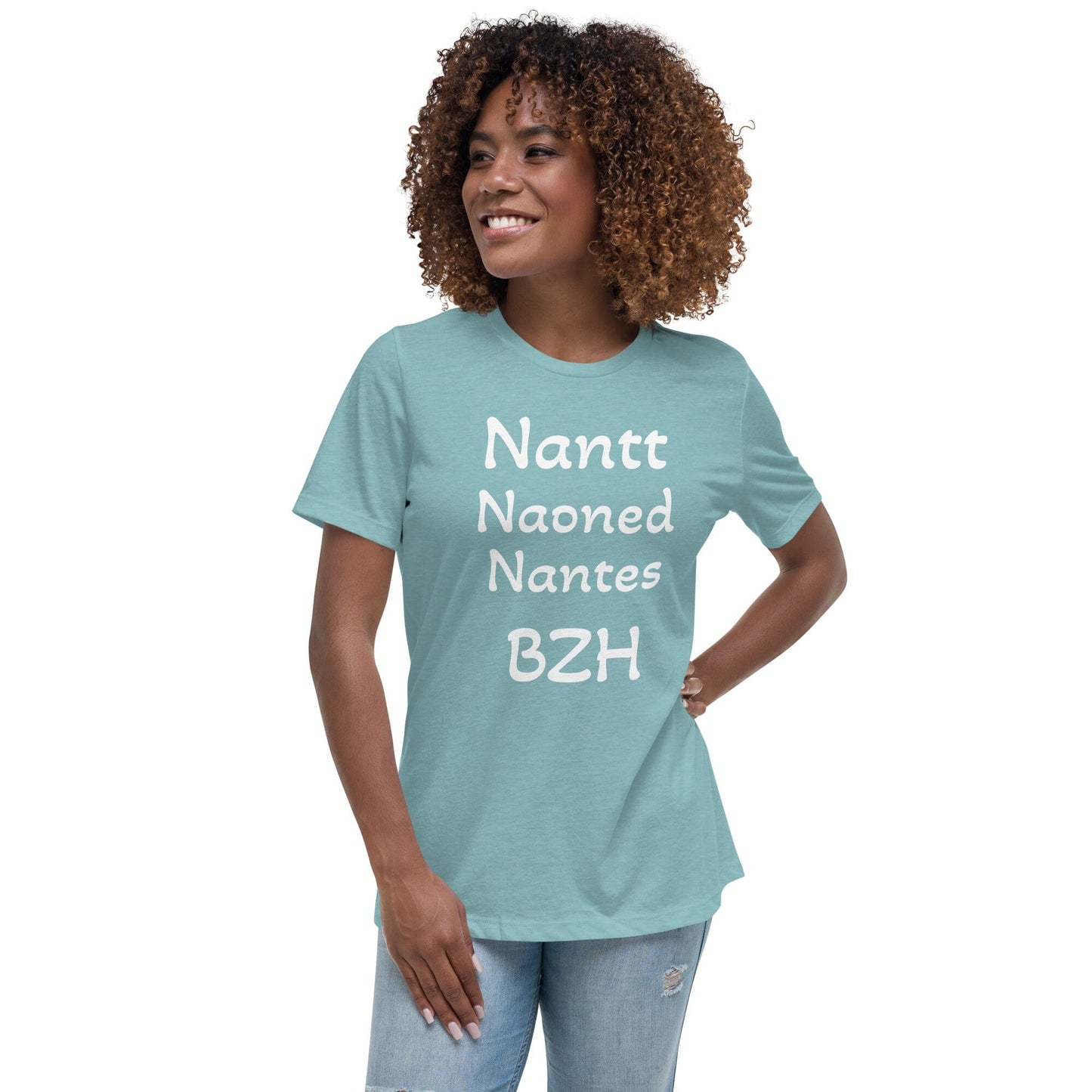 T-shirt Décontracté pour Femme Nantt Naoned Nantes BZH Bevet Breizh Heather Blue Lagoon S