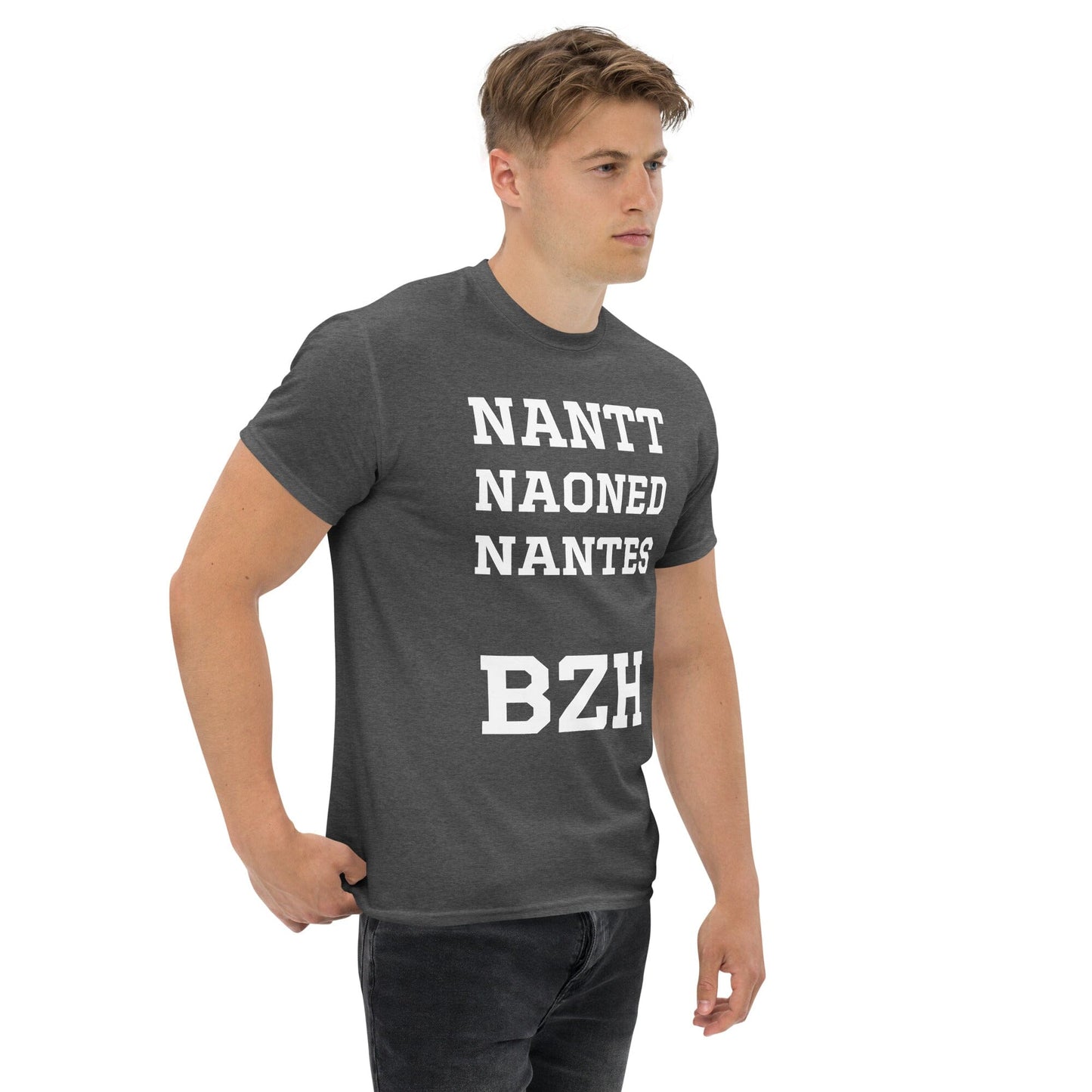 T-shirt homme Nantt, Naoned, Nantes BZH Bevet Breizh Gris Foncé Chiné S