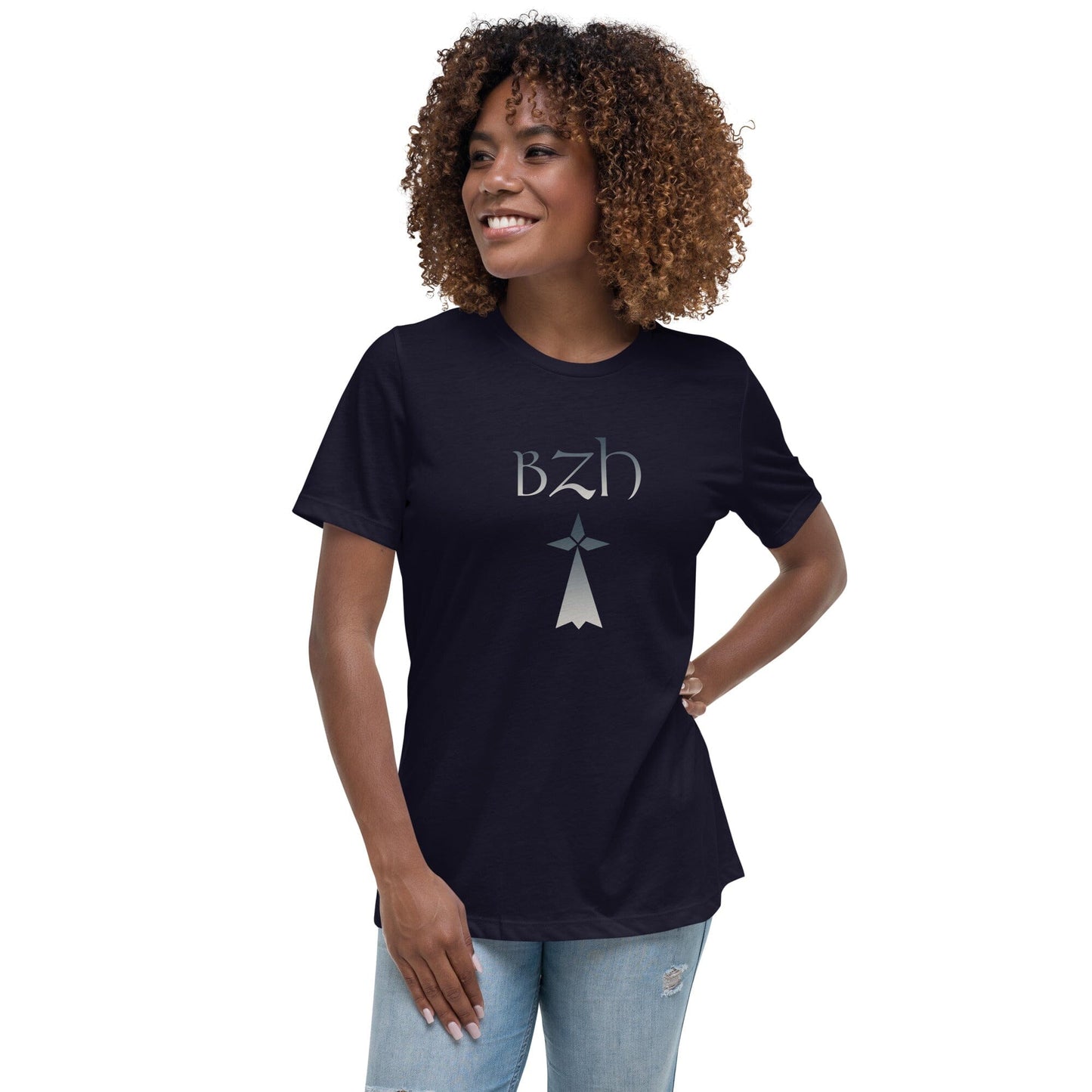 T-shirt pour femme BZH Hermine Bevet Breizh Bleu Marine S