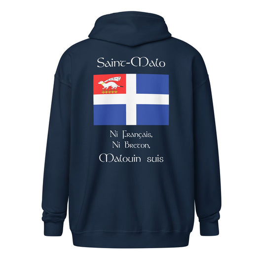 Sweat à capuche à fermeture éclair Ni Français Ni Breton Malouin suis sweat-shirt Bevet Breizh Bleu Marine S 