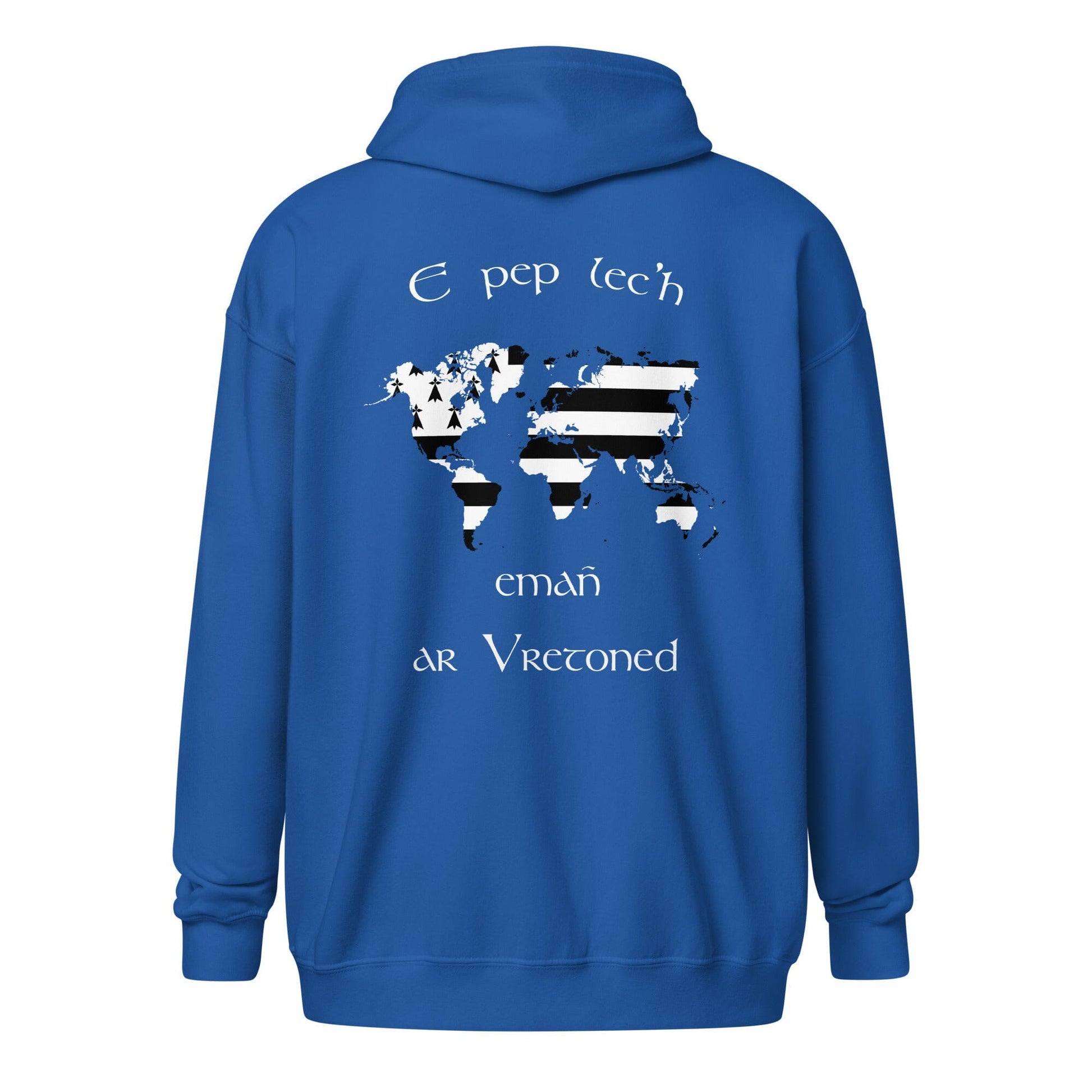 Sweat à capuche e pep lec'h emañ ar Vretoned avec fermeture éclair sweat-shirt Bevet Breizh Bleu Roi S 