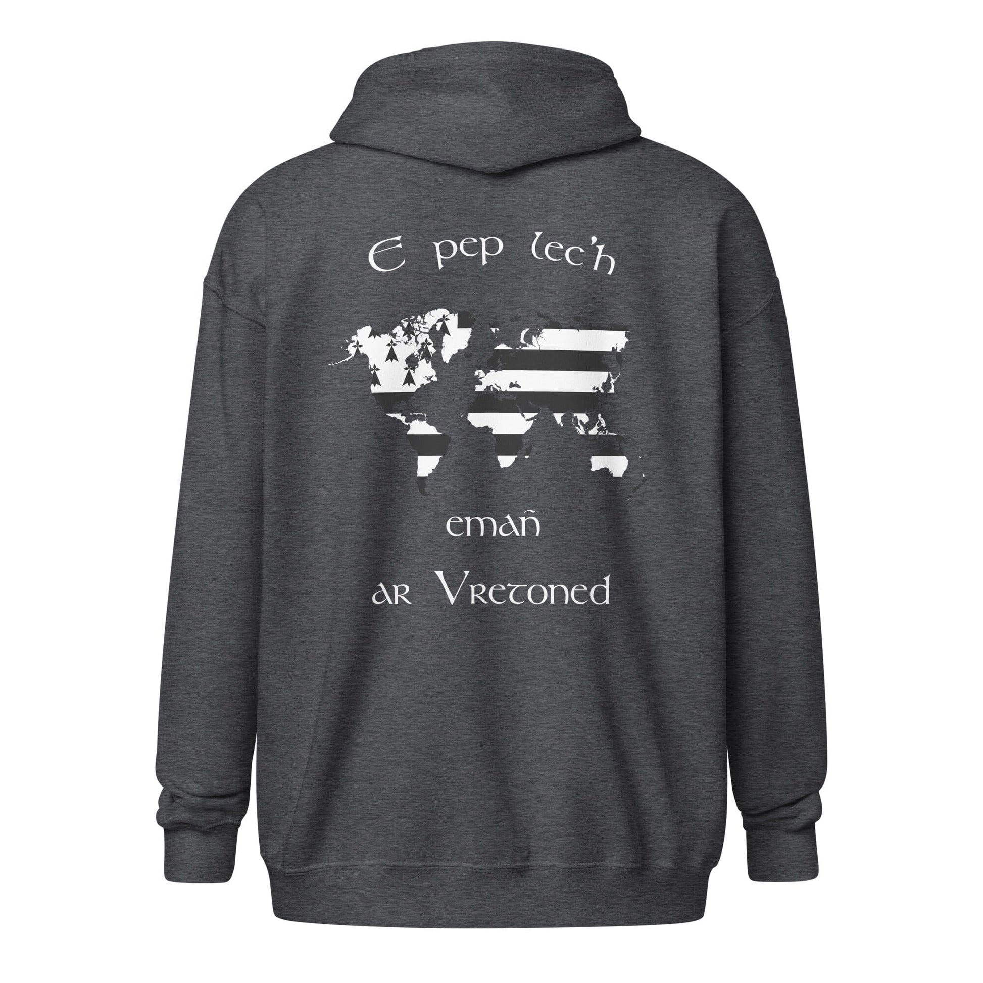 Sweat à capuche e pep lec'h emañ ar Vretoned avec fermeture éclair sweat-shirt Bevet Breizh Gris Foncé Chiné S 