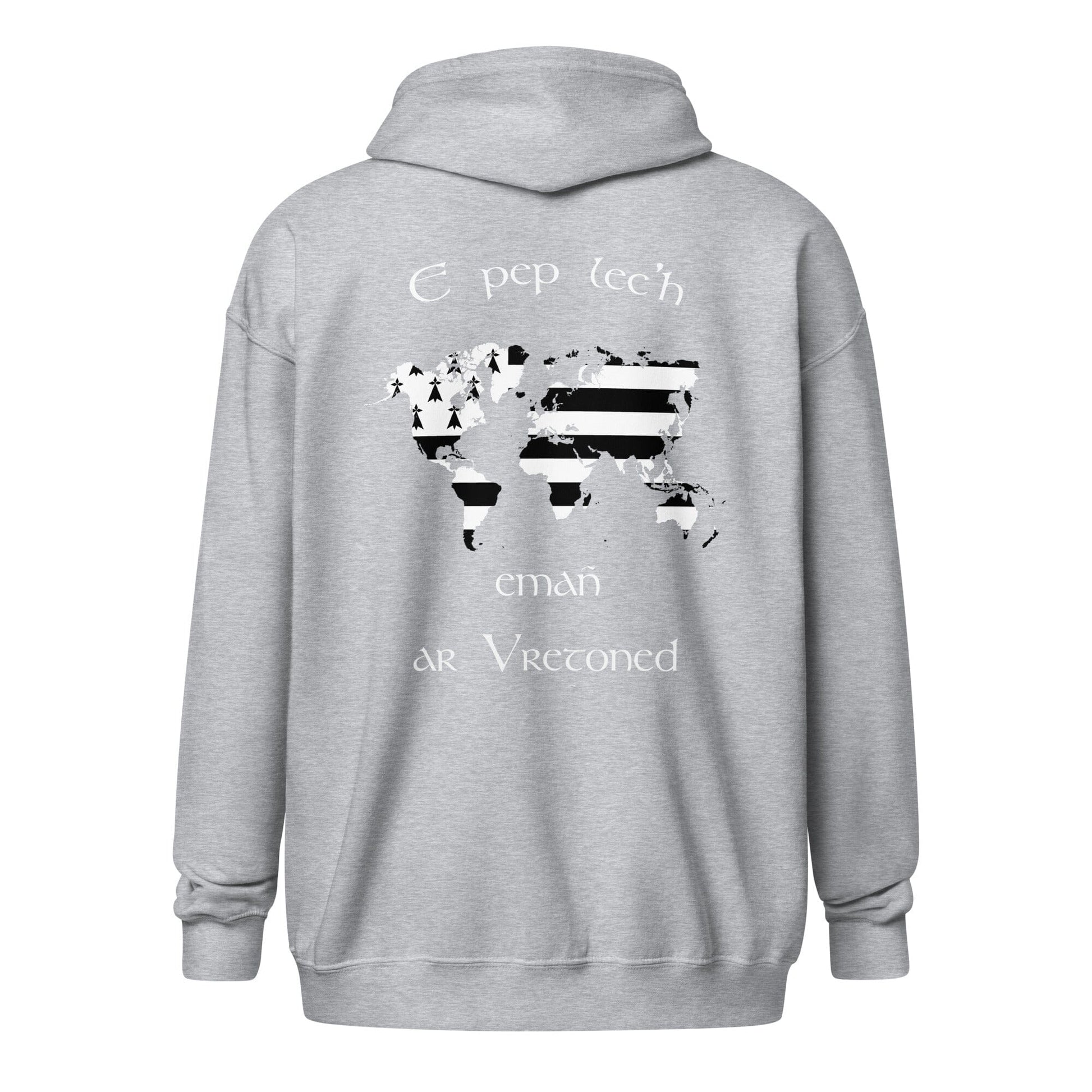 Sweat à capuche e pep lec'h emañ ar Vretoned avec fermeture éclair sweat-shirt Bevet Breizh Gris Sport S 