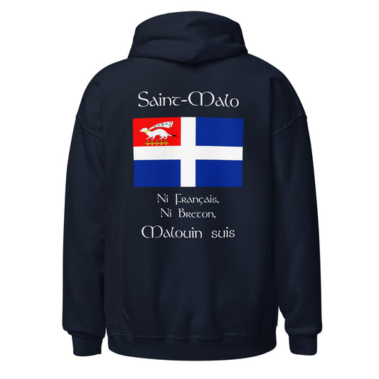 Sweat à capuche Ni Français Ni Breton Malouin suis sweat-shirt Bevet Breizh Bleu Marine S 