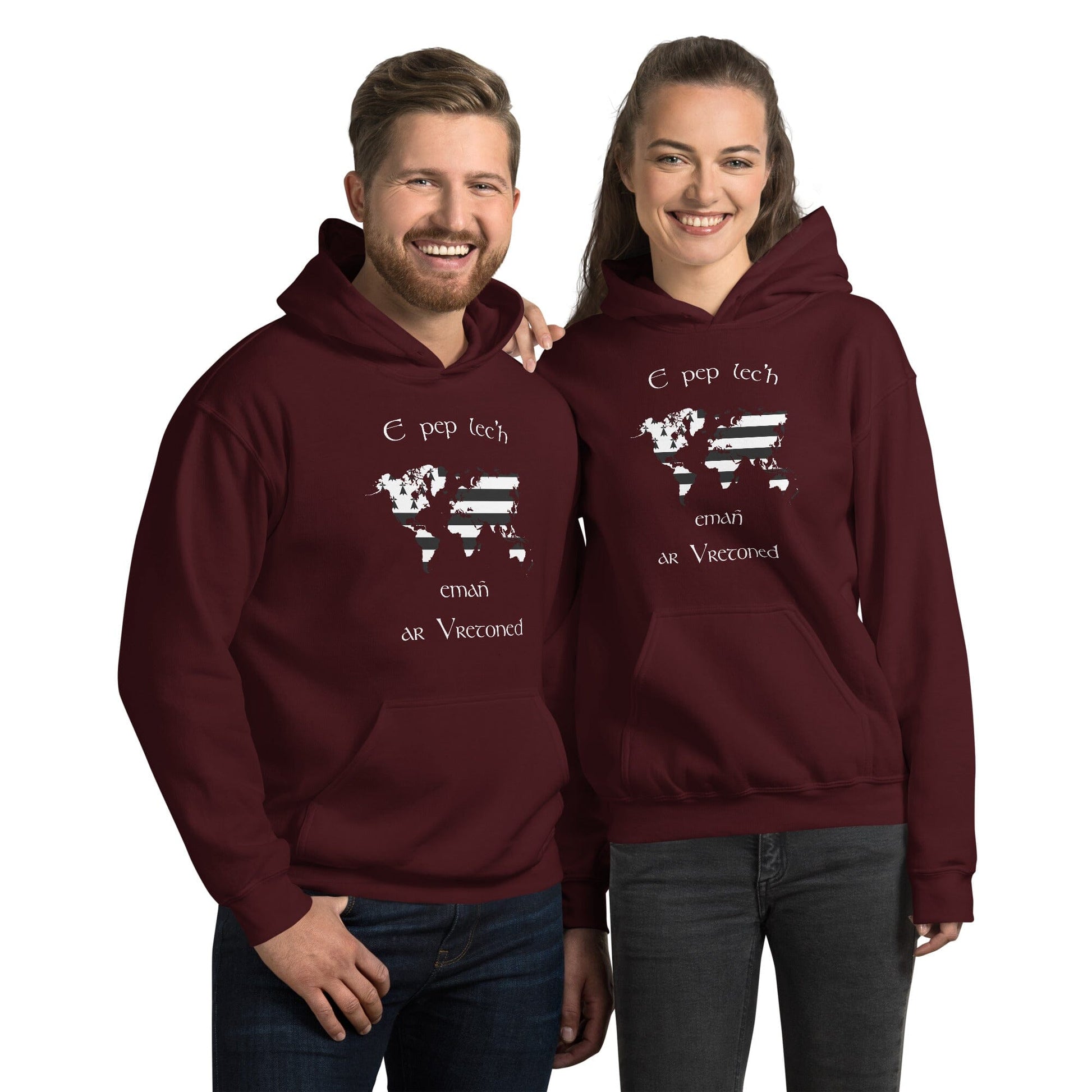 Sweat à capuche unisexe E pep lec'h emañ ar Vretoned sweatshirt Bevet Breizh Bordeaux S 