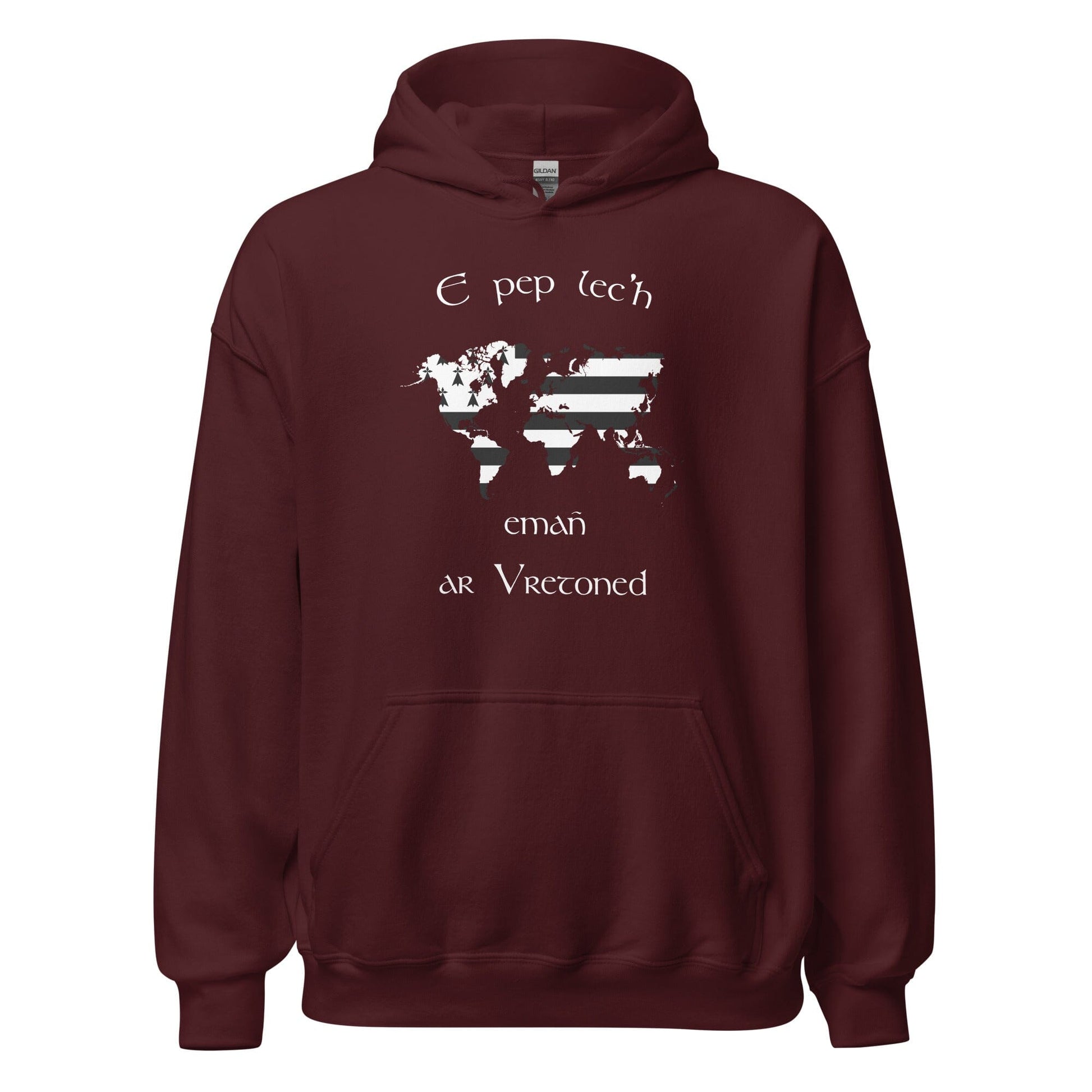 Sweat à capuche unisexe E pep lec'h emañ ar Vretoned sweatshirt Bevet Breizh Bordeaux S 