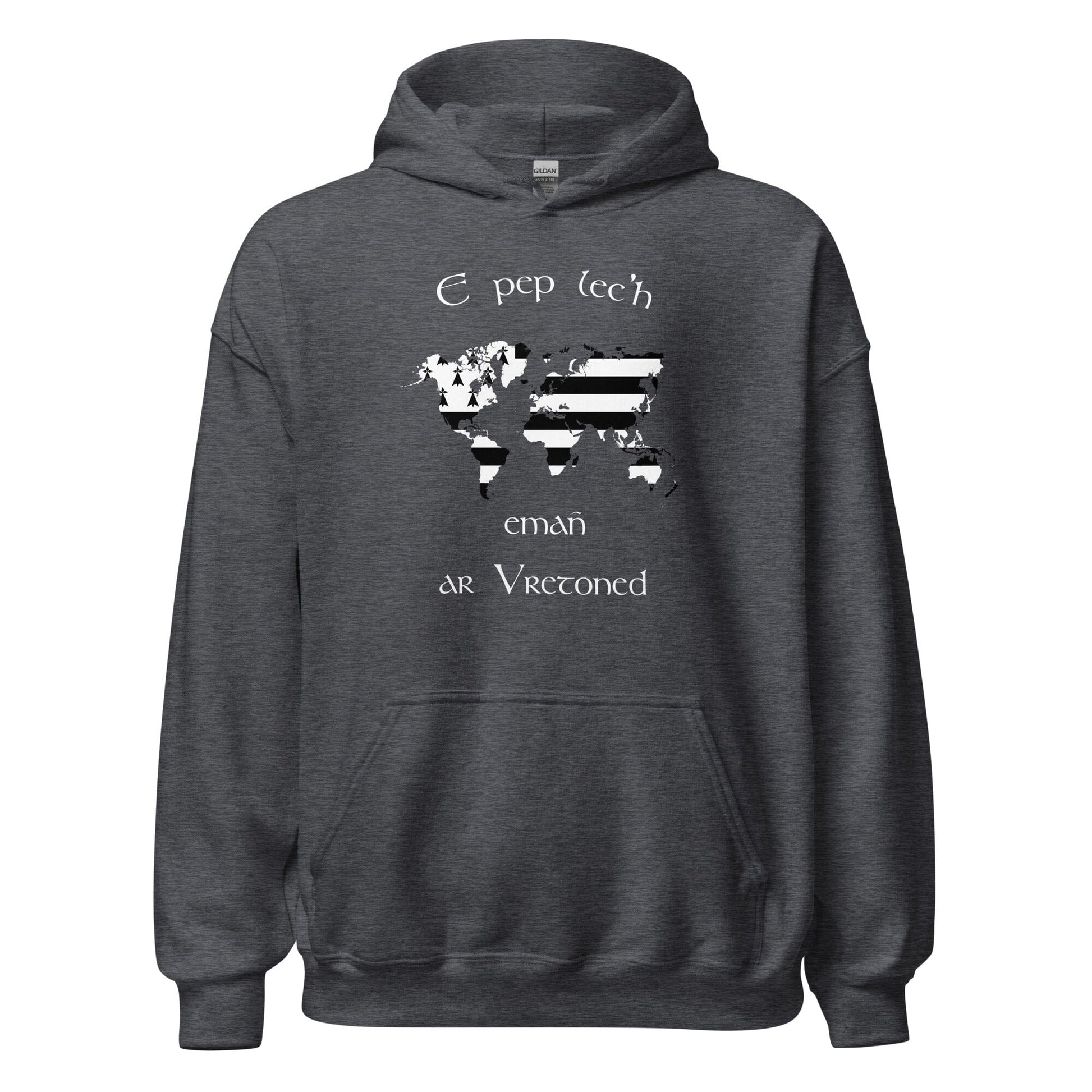 Sweat à capuche unisexe E pep lec'h emañ ar Vretoned sweatshirt Bevet Breizh Gris Foncé Chiné S 