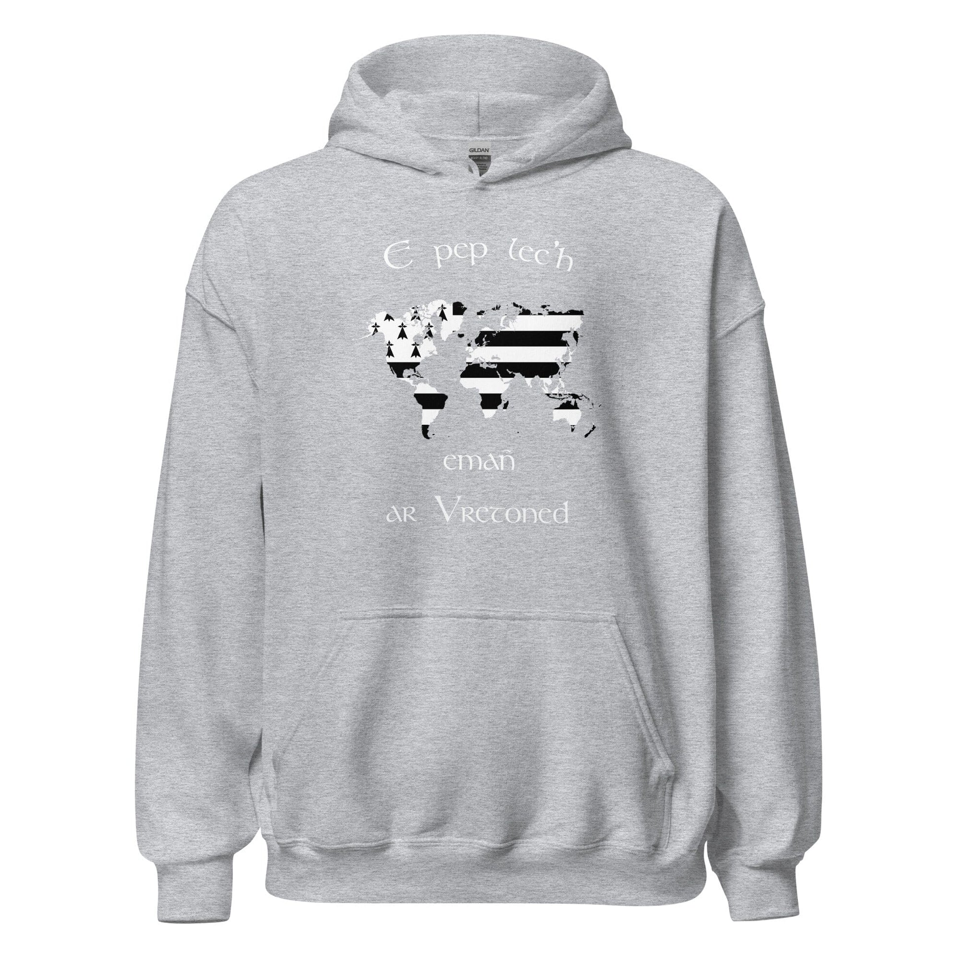 Sweat à capuche unisexe E pep lec'h emañ ar Vretoned sweatshirt Bevet Breizh Gris Sport S 