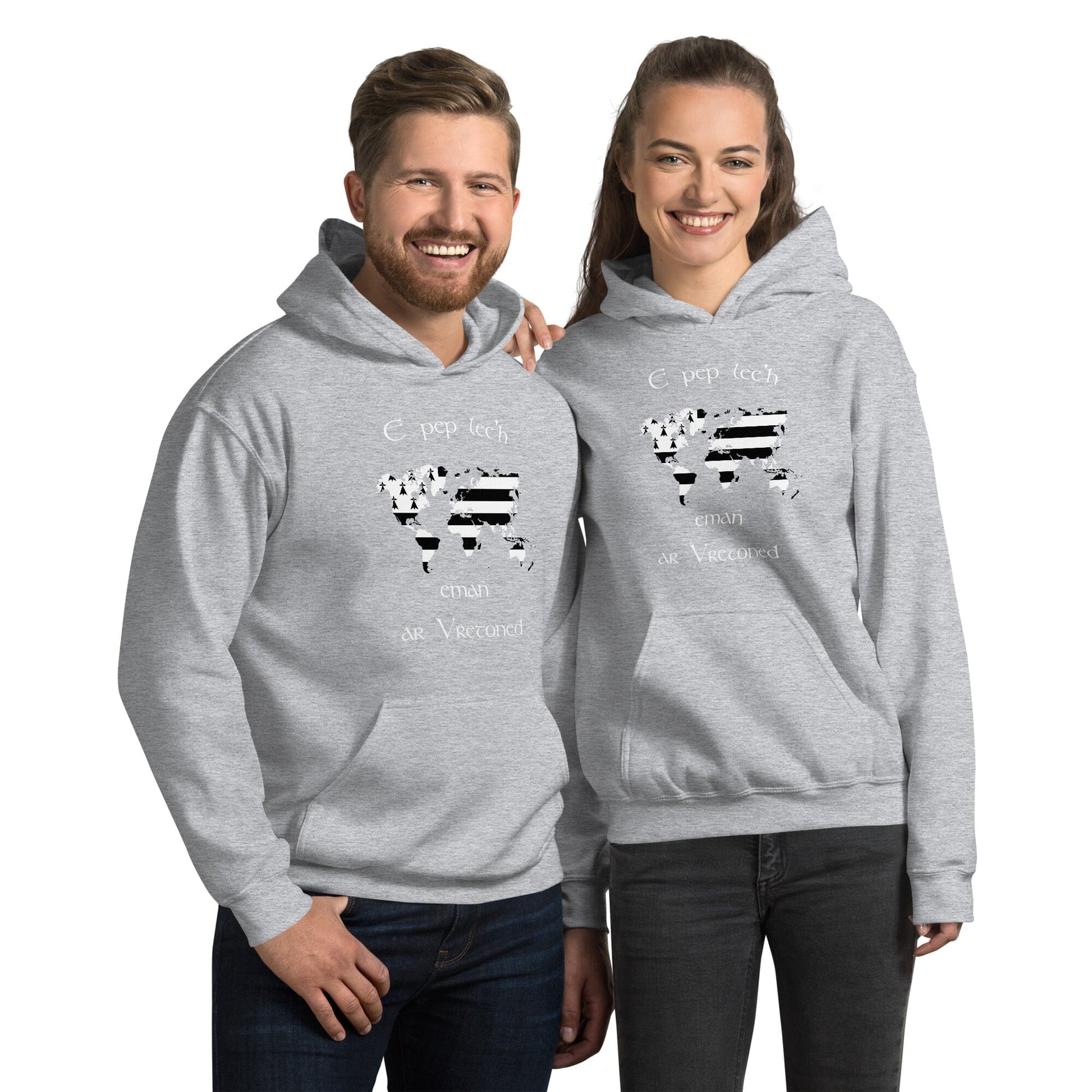 Sweat à capuche unisexe E pep lec'h emañ ar Vretoned sweatshirt Bevet Breizh Gris Sport S 