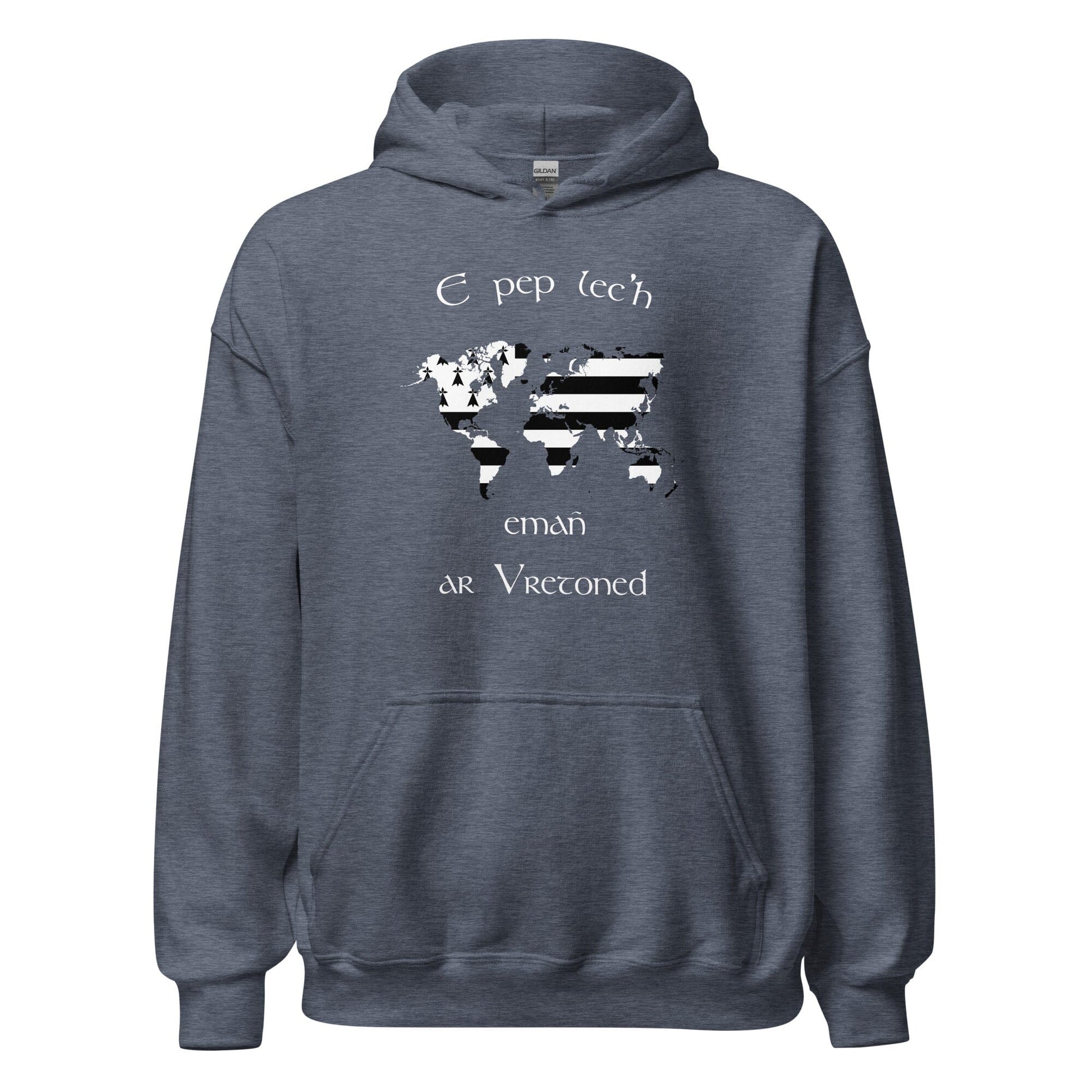 Sweat à capuche unisexe E pep lec'h emañ ar Vretoned sweatshirt Bevet Breizh Heather Sport Dark Navy S 