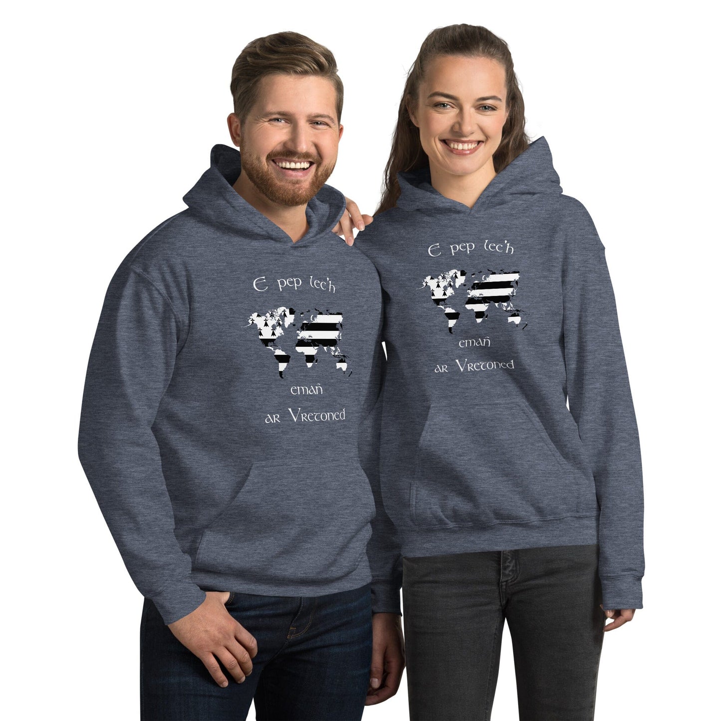 Sweat à capuche unisexe E pep lec'h emañ ar Vretoned sweatshirt Bevet Breizh Heather Sport Dark Navy S 