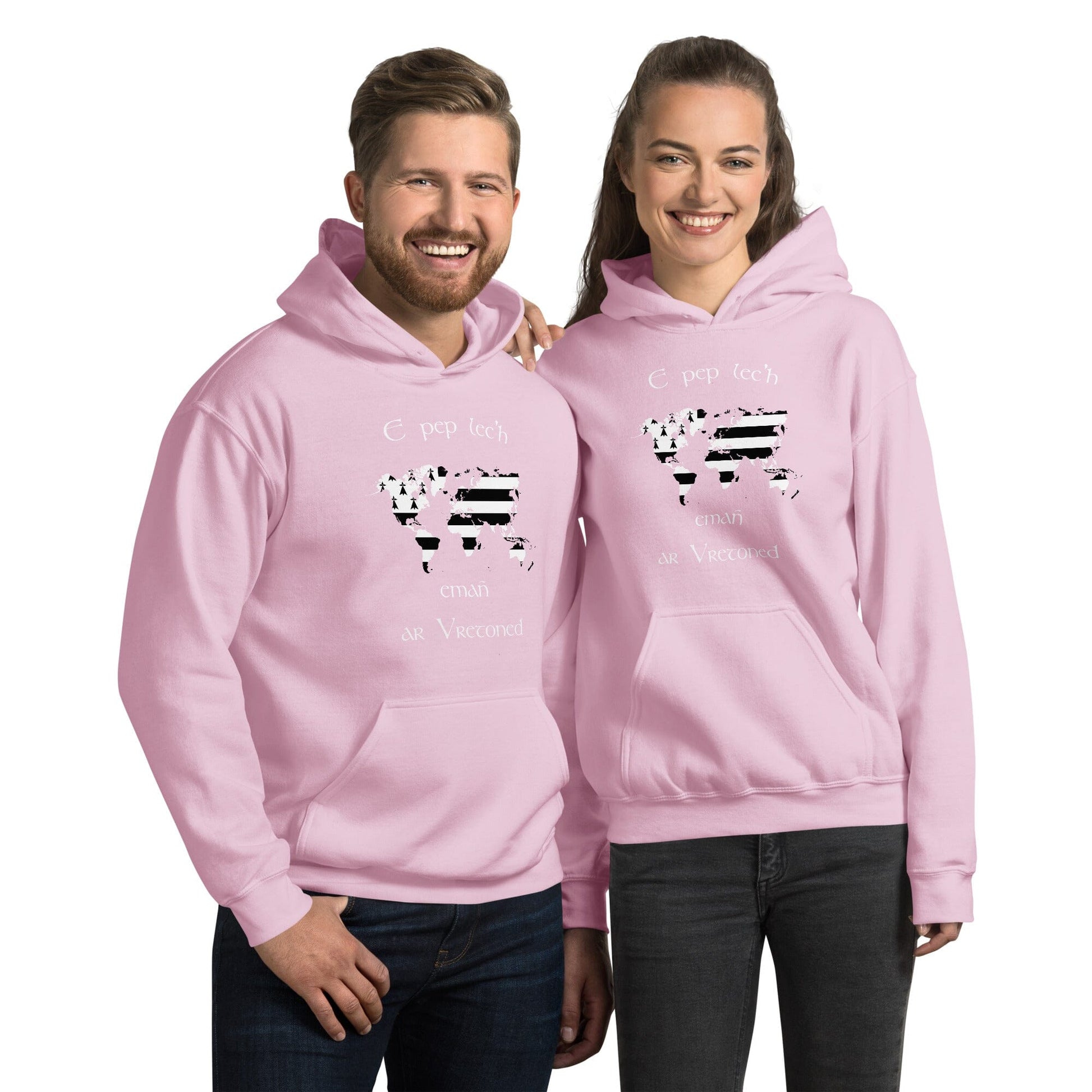 Sweat à capuche unisexe E pep lec'h emañ ar Vretoned sweatshirt Bevet Breizh Rose Clair S 