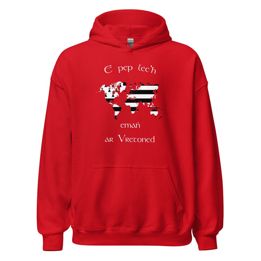 Sweat à capuche unisexe E pep lec'h emañ ar Vretoned sweatshirt Bevet Breizh Rouge S 