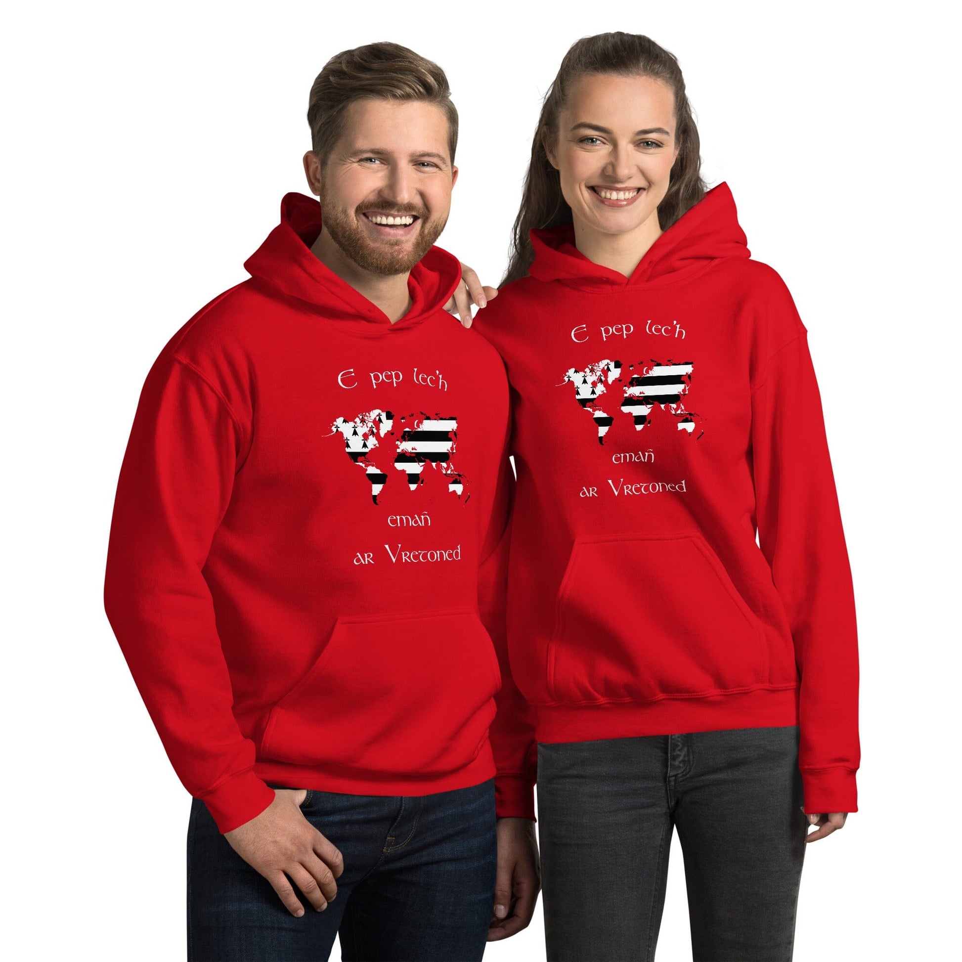 Sweat à capuche unisexe E pep lec'h emañ ar Vretoned sweatshirt Bevet Breizh Rouge S 