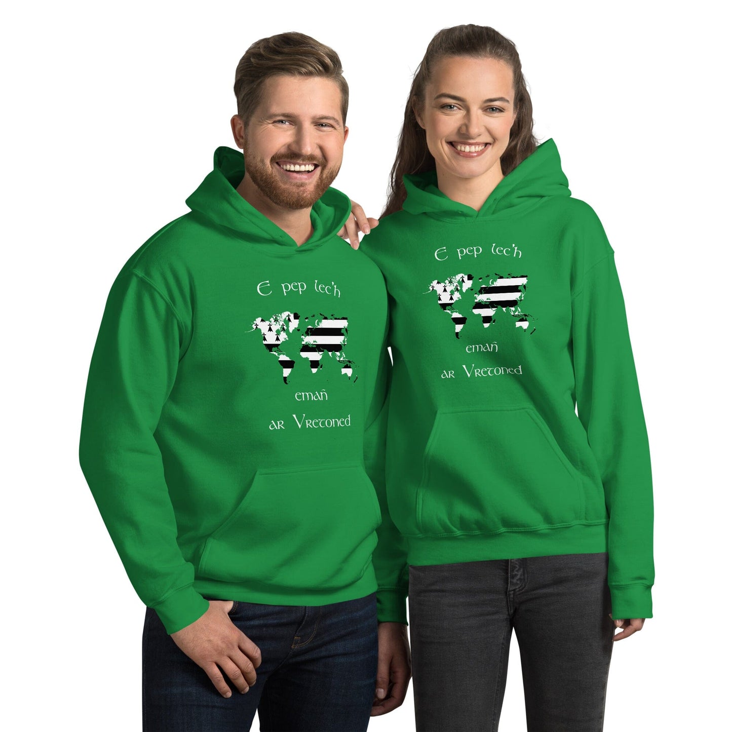 Sweat à capuche unisexe E pep lec'h emañ ar Vretoned sweatshirt Bevet Breizh Vert menthe S 