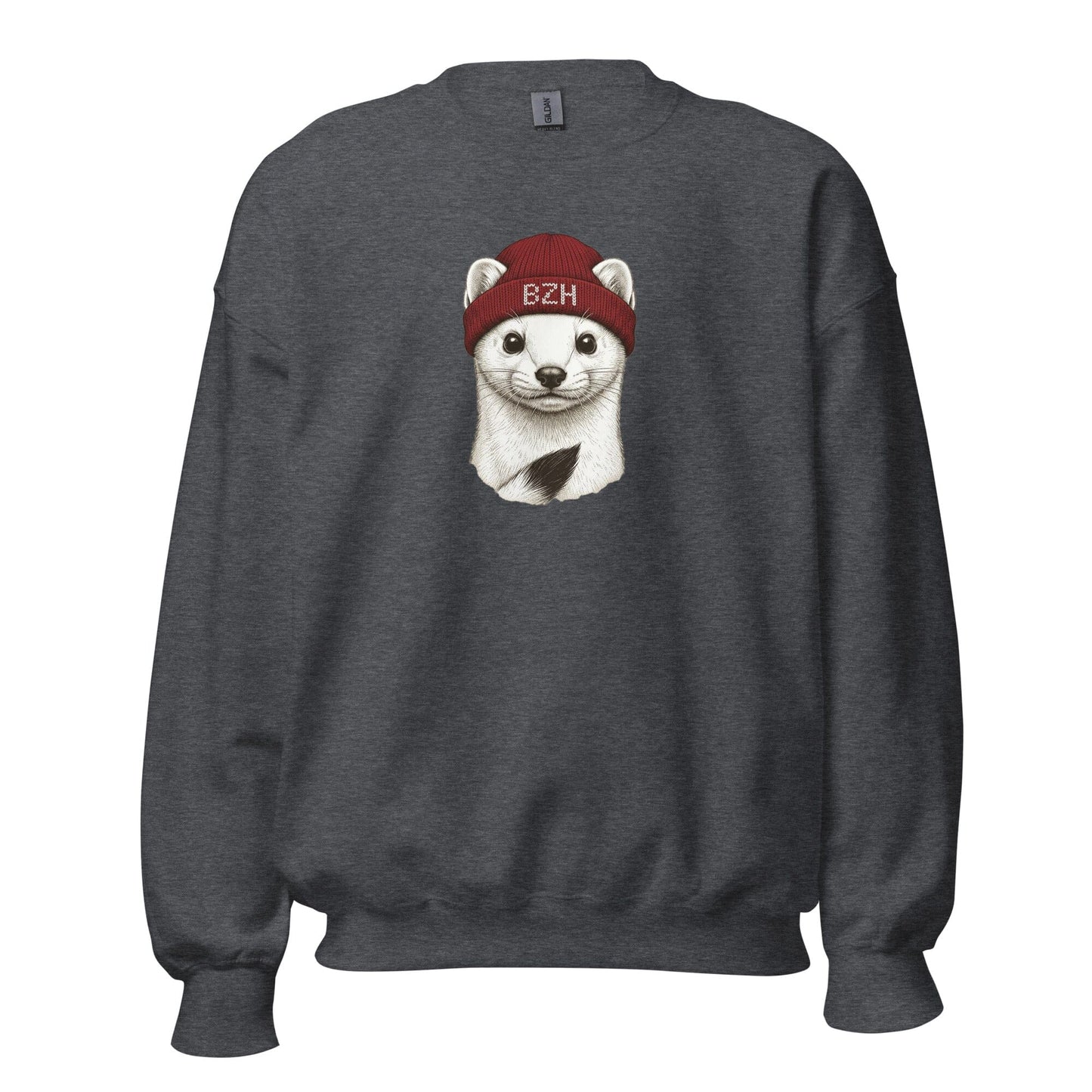 Sweat Hermine BZH col rond unisexe sweat-shirt Bevet Breizh Gris Foncé Chiné S 