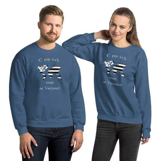 Sweat Unisexe à Col Rond E pep lec'h emañ ar Vretoned sweatshirt Bevet Breizh Bleu Indigo S 