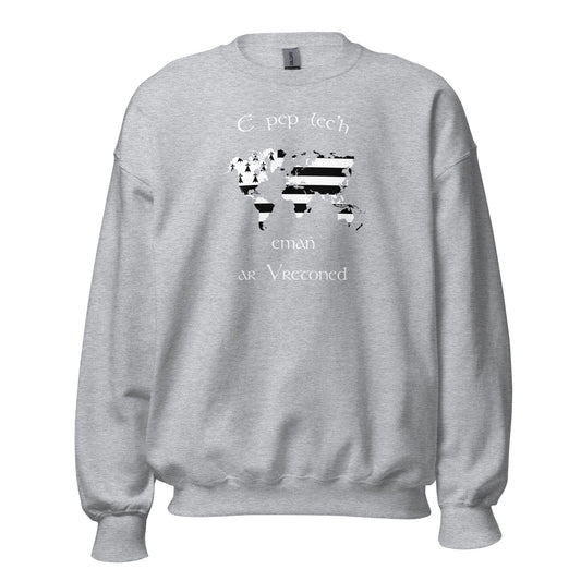 Sweat Unisexe à Col Rond E pep lec'h emañ ar Vretoned sweatshirt Bevet Breizh Gris Sport S 