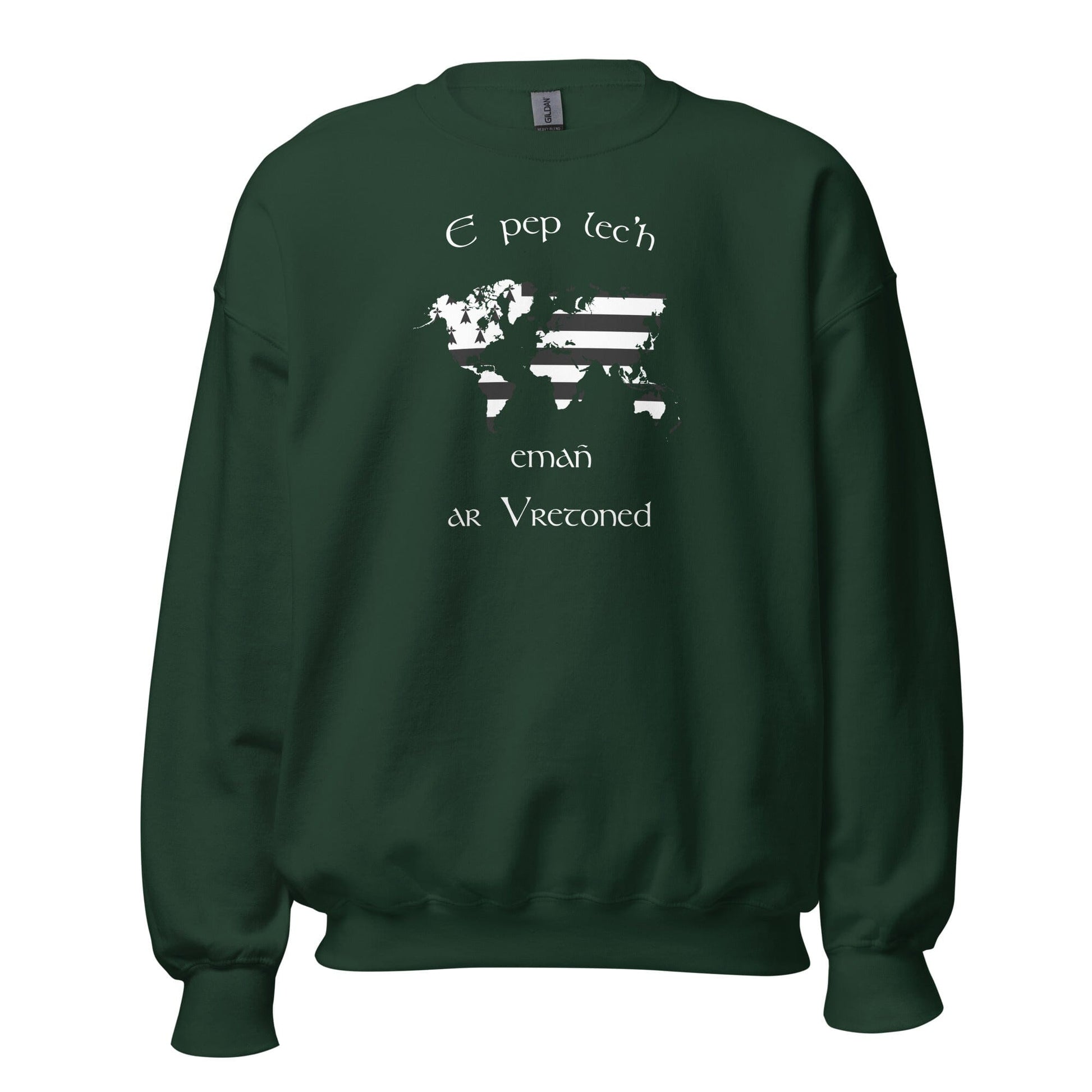 Sweat Unisexe à Col Rond E pep lec'h emañ ar Vretoned sweatshirt Bevet Breizh Vert Forêt S 