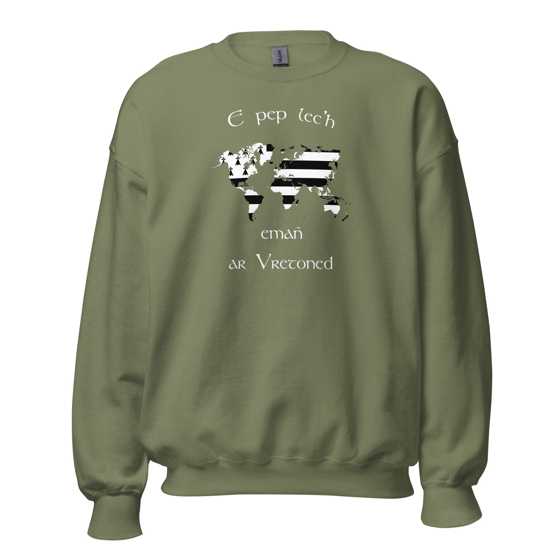 Sweat Unisexe à Col Rond E pep lec'h emañ ar Vretoned sweatshirt Bevet Breizh Vert Militaire S 