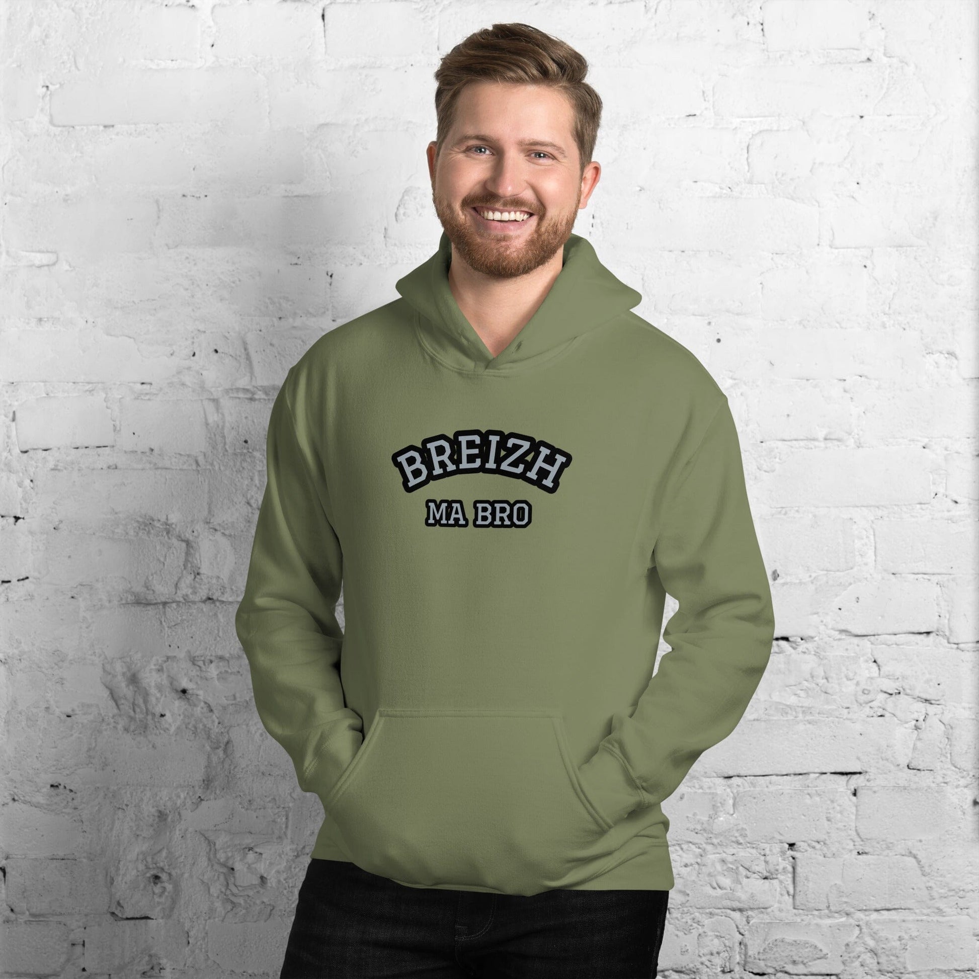 Sweatshirt unisexe à capuche Breizh ma bro Bevet Breizh Vert Militaire S 