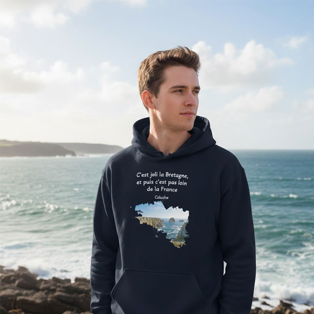 Sweatshirt unisexe à capuche c'est joli la Bretagne Coluche sweat-shirt Bevet Breizh 