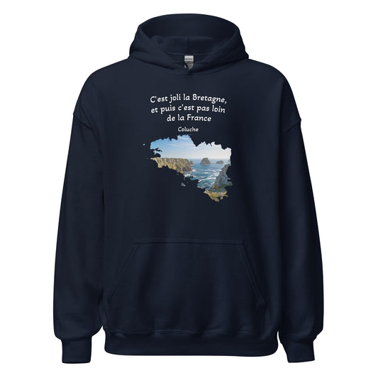 Sweatshirt unisexe à capuche c'est joli la Bretagne Coluche sweat-shirt Bevet Breizh Bleu Marine S 