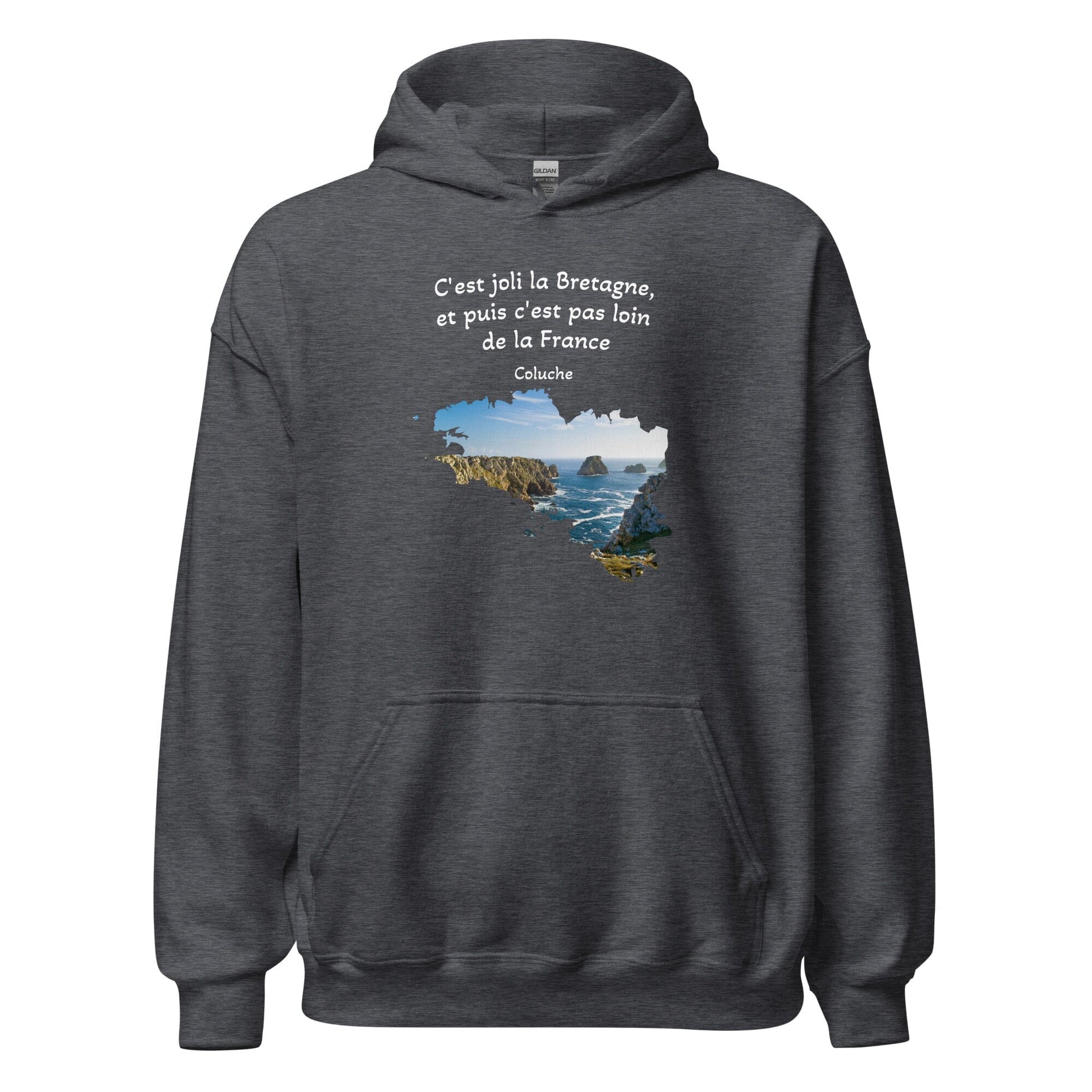 Sweatshirt unisexe à capuche c'est joli la Bretagne Coluche sweat-shirt Bevet Breizh Gris Foncé Chiné S 