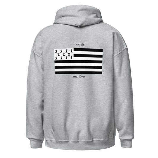 Sweatshirt unisexe à capuche Gwenn ha du Breizh ma bro sweatshirt Bevet Breizh 