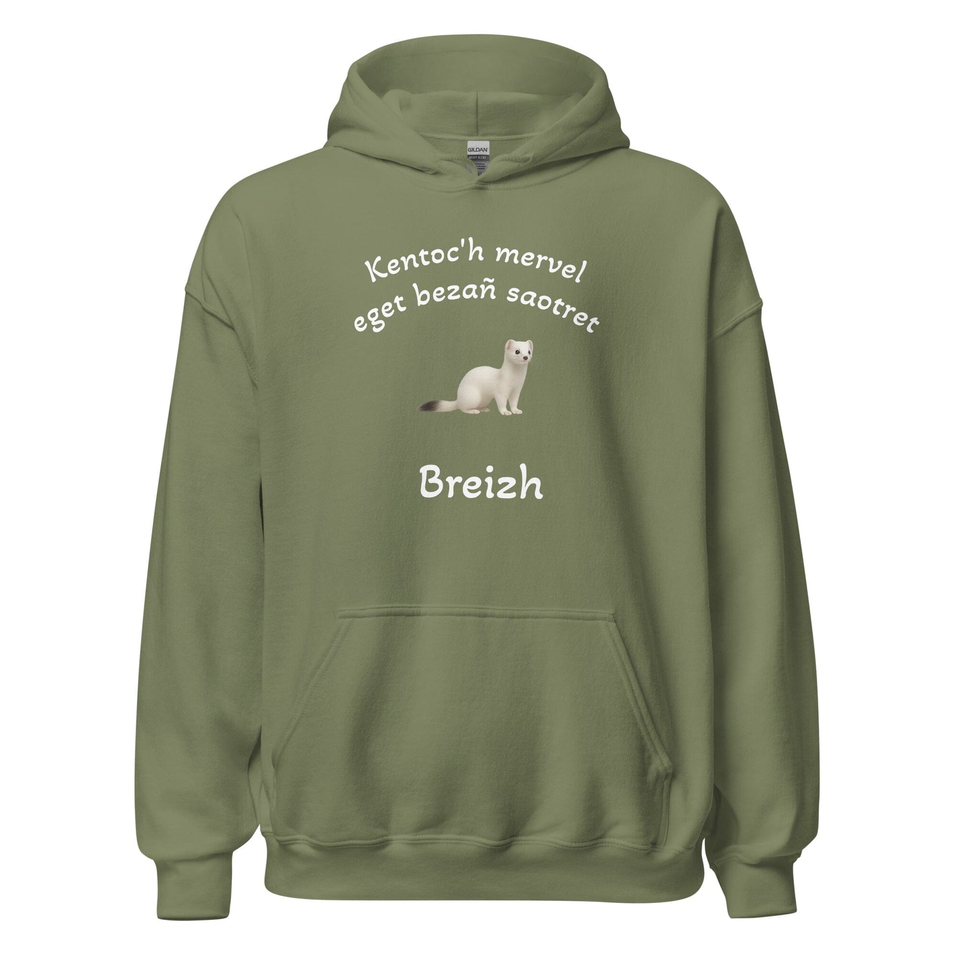Sweatshirt unisexe à capuche Kentoc'h mervel eget bezañ saotret sweat-shirt Bevet Breizh Vert Militaire S 