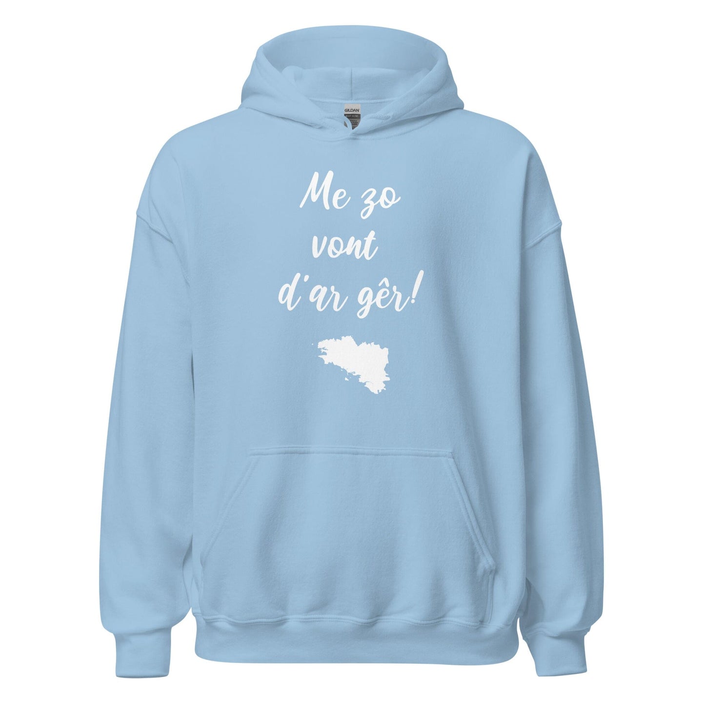 Sweatshirt unisexe à capuche Me zo vont d'ar gêr sweatshirt Bevet Breizh Bleu Clair S 