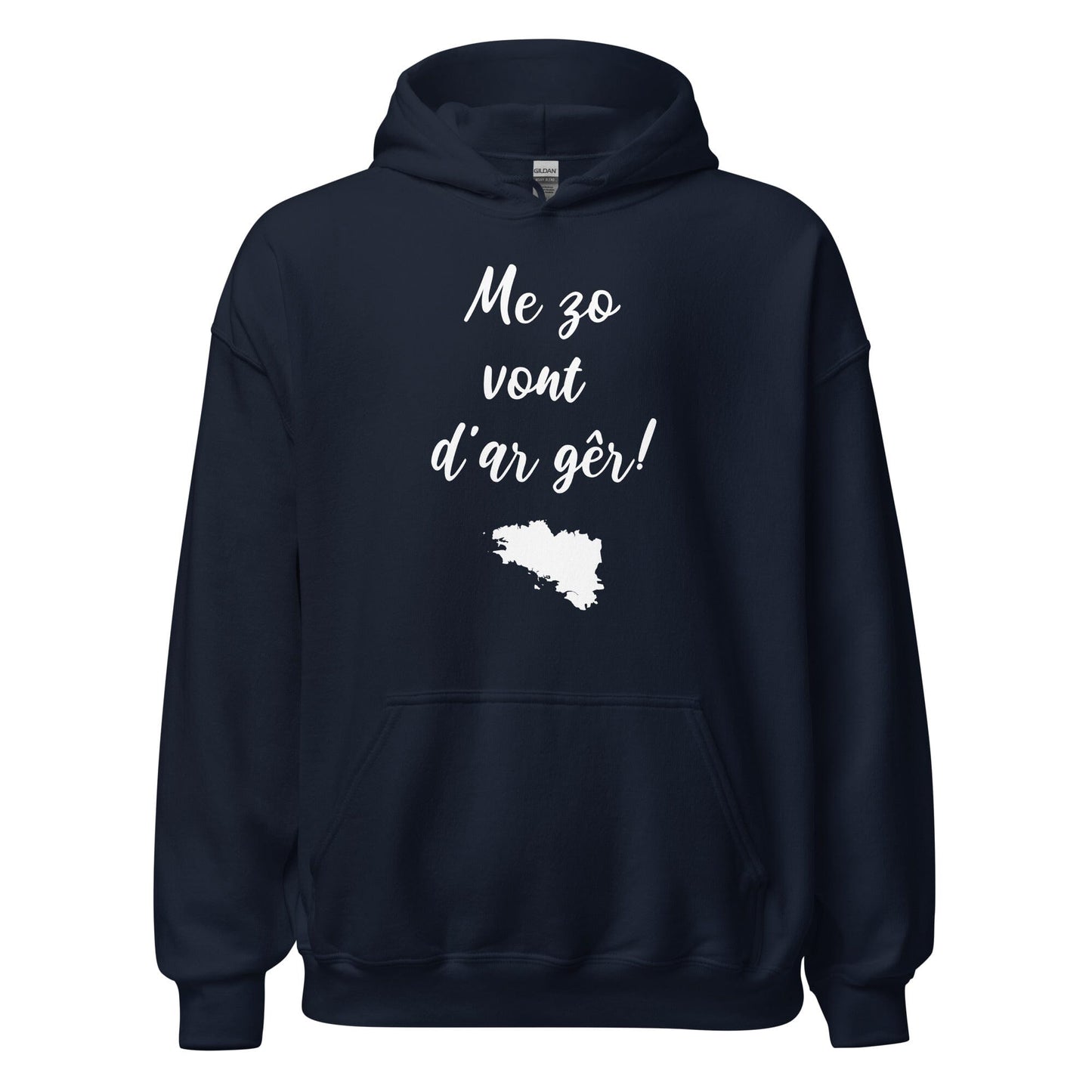 Sweatshirt unisexe à capuche Me zo vont d'ar gêr sweatshirt Bevet Breizh Bleu Marine S 