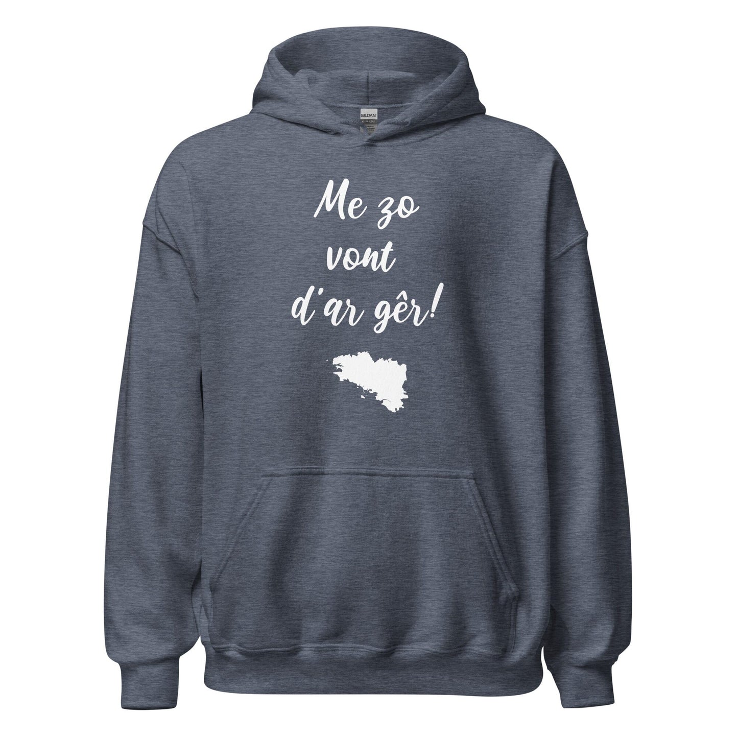 Sweatshirt unisexe à capuche Me zo vont d'ar gêr sweatshirt Bevet Breizh Heather Sport Dark Navy S 