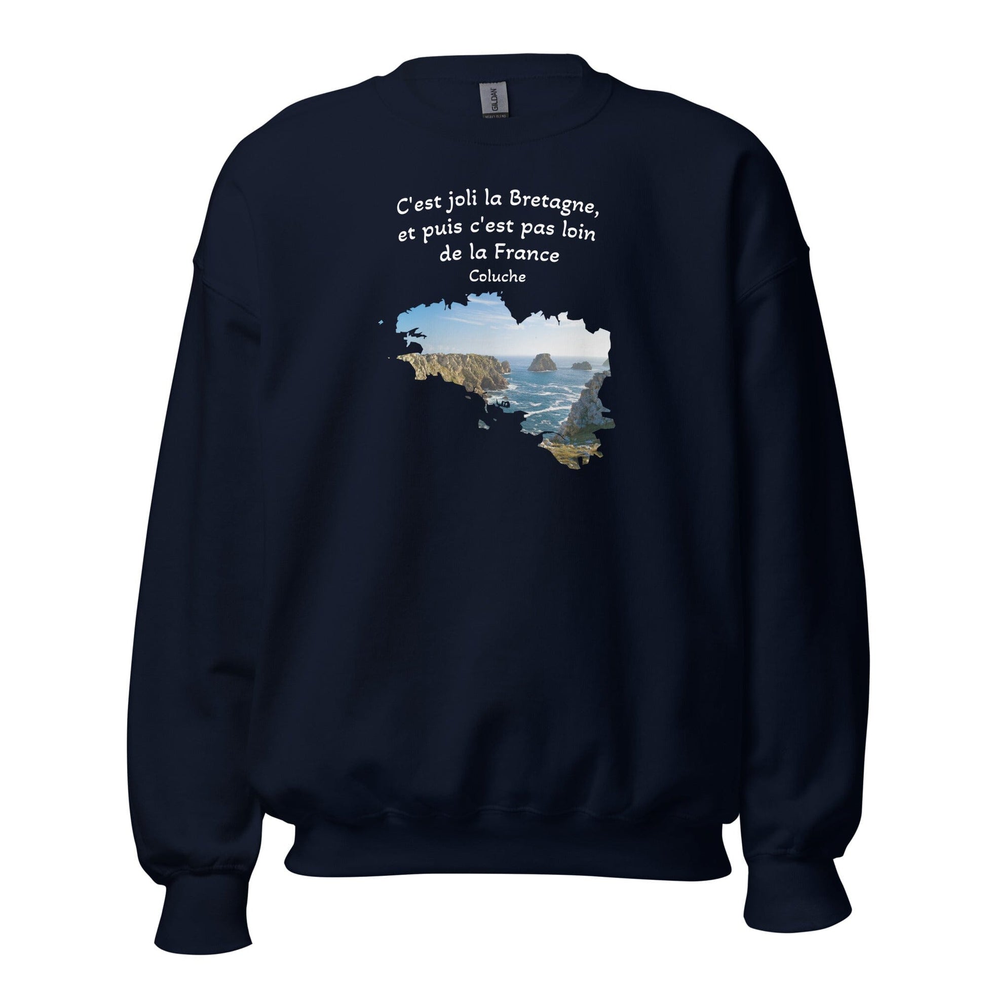 Sweatshirt Unisexe à Col Rond c'est joli la Bretagne Coluche sweat-shirt Bevet Breizh Bleu Marine S 