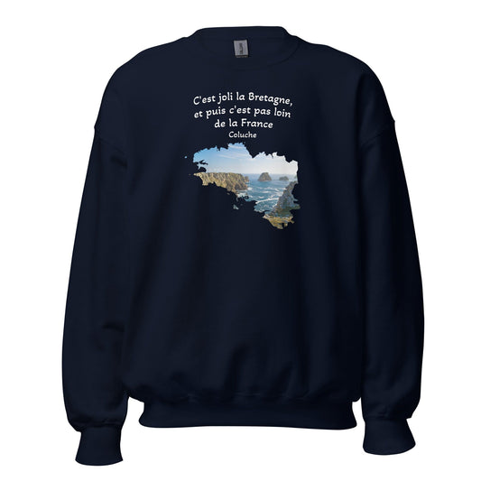 Sweatshirt Unisexe à Col Rond c'est joli la Bretagne Coluche sweat-shirt Bevet Breizh Bleu Marine S 