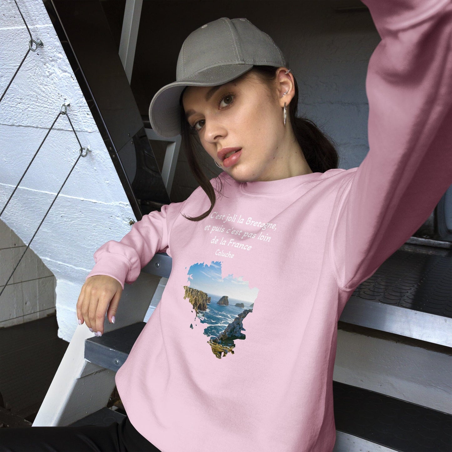 Sweatshirt Unisexe à Col Rond c,est joli la Bretagne Coluche sweat-shirt Bevet Breizh Rose Clair S 