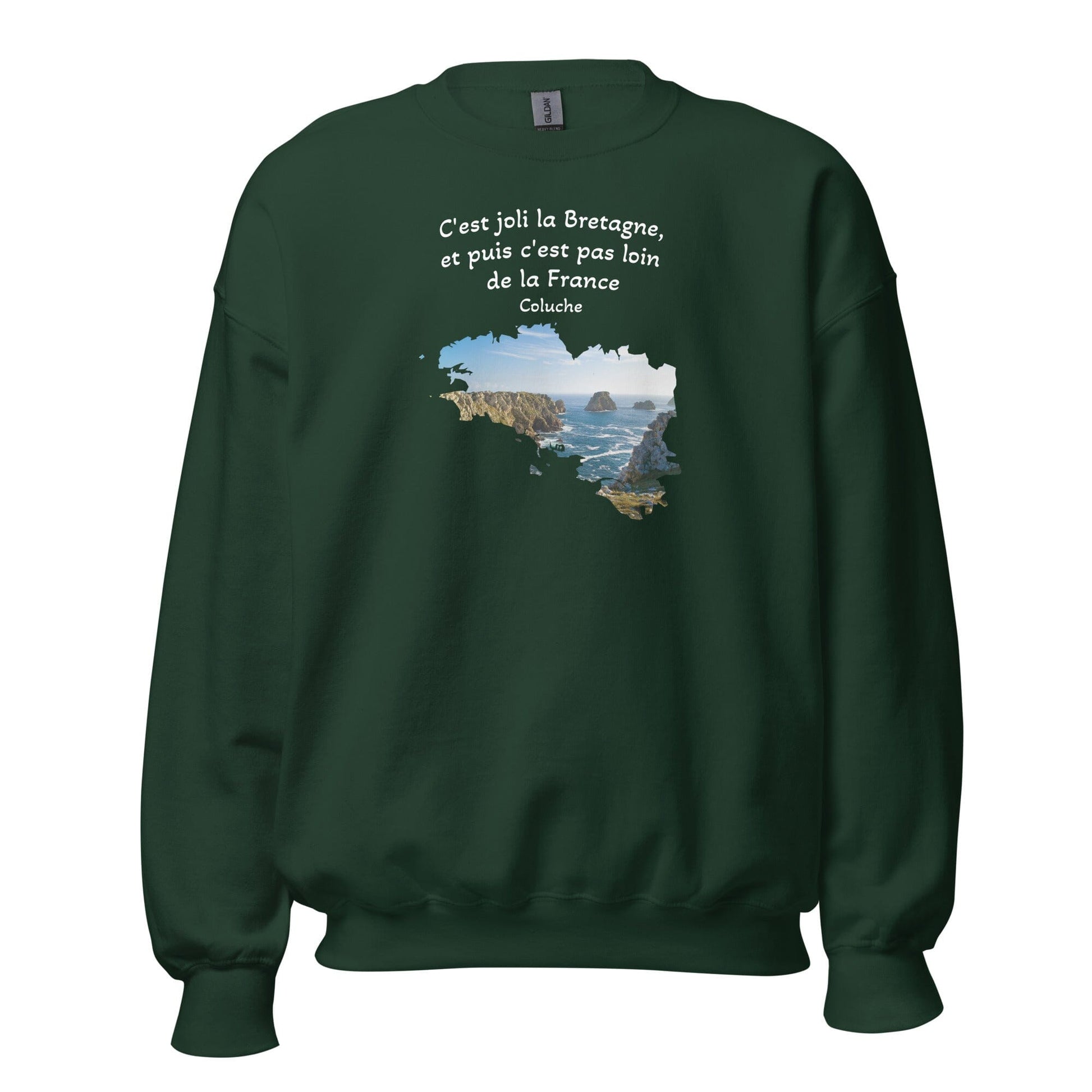 Sweatshirt Unisexe à Col Rond c'est joli la Bretagne Coluche sweat-shirt Bevet Breizh Vert Forêt S 