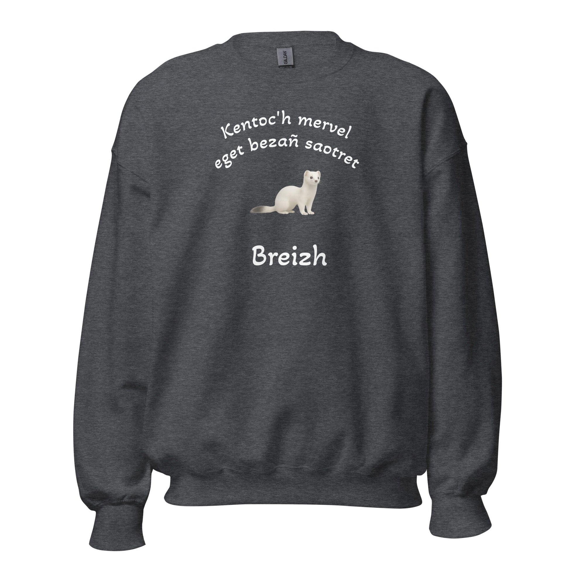 Sweatshirt unisexe Kentoc'h mervel eget bezañ saotret sweat-shirt Bevet Breizh Gris Foncé Chiné S 