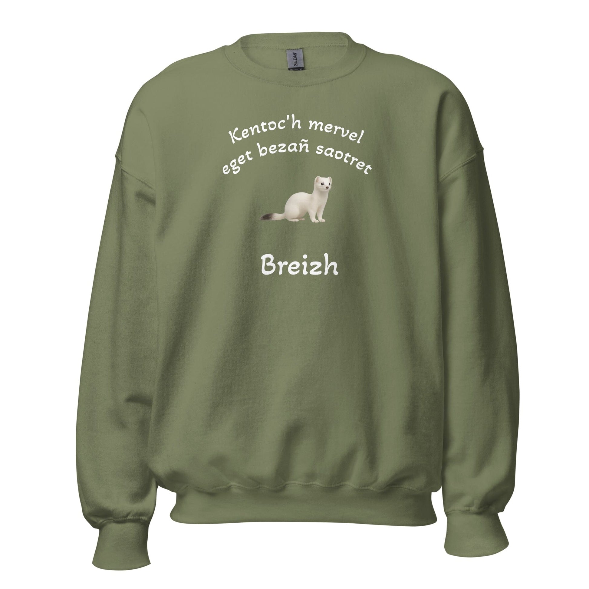 Sweatshirt unisexe Kentoc'h mervel eget bezañ saotret sweat-shirt Bevet Breizh Vert Militaire S 