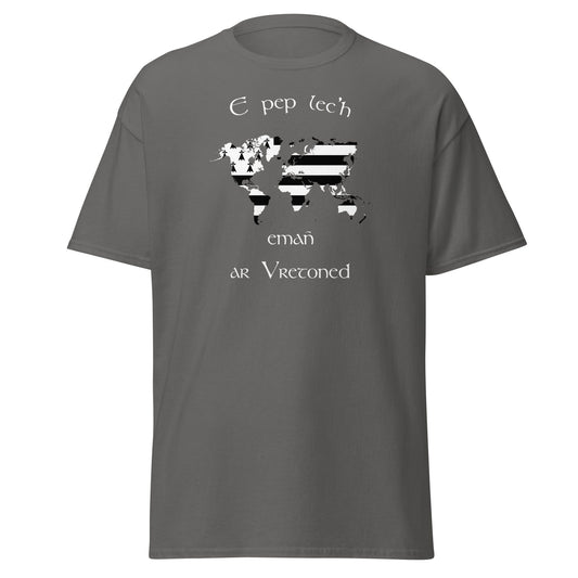 T-shirt breton E pep lec'h emañ ar Vretoned pour homme t-shirt Bevet Breizh Anthracite S 