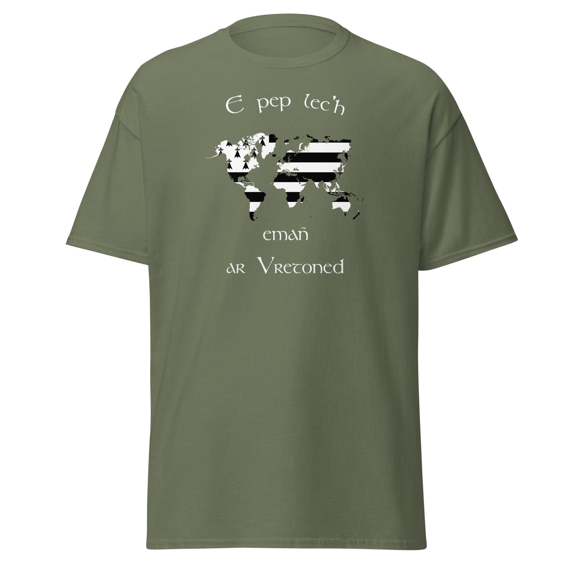 T-shirt breton E pep lec'h emañ ar Vretoned pour homme t-shirt Bevet Breizh Vert Militaire S 