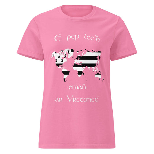 T-shirt breton pour femme E pep lec'h emañ ar Vretoned Bevet Breizh Rose S 