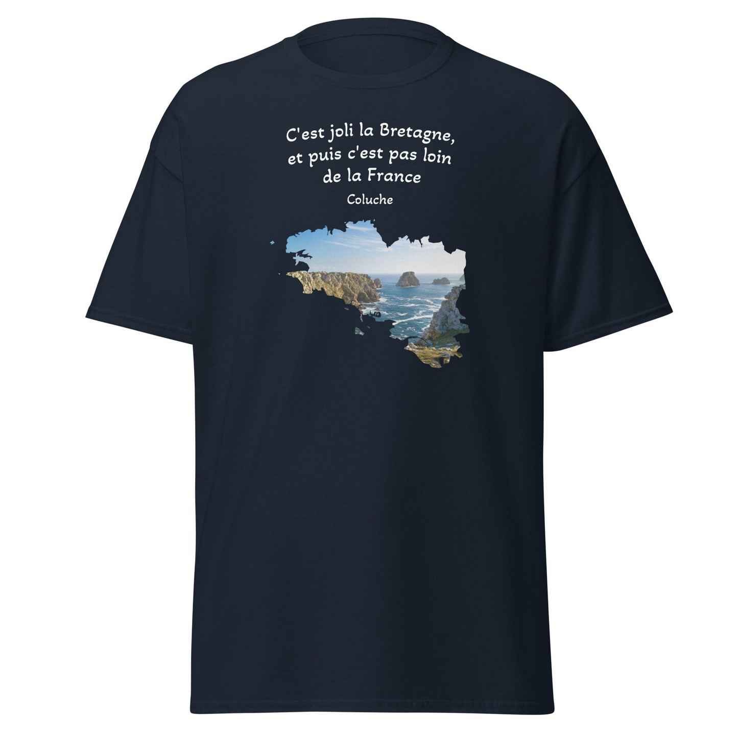 T-shirt c'est joli la Bretagne Coluche pour homme t-shirt Bevet Breizh Bleu Marine S 